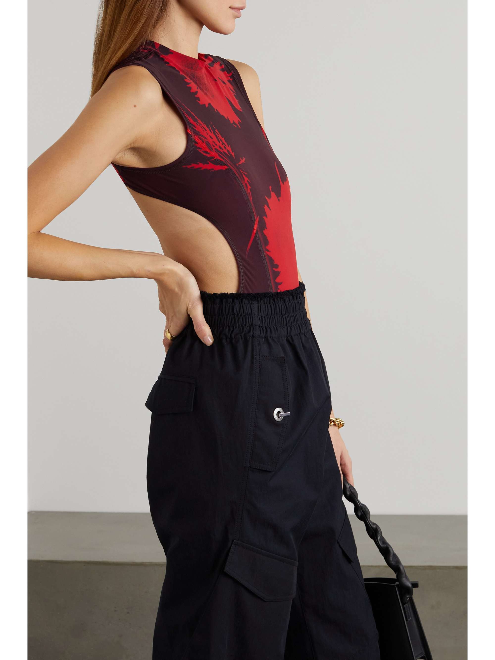 IOANNES Open-back printed stretch-jersey bodysuit