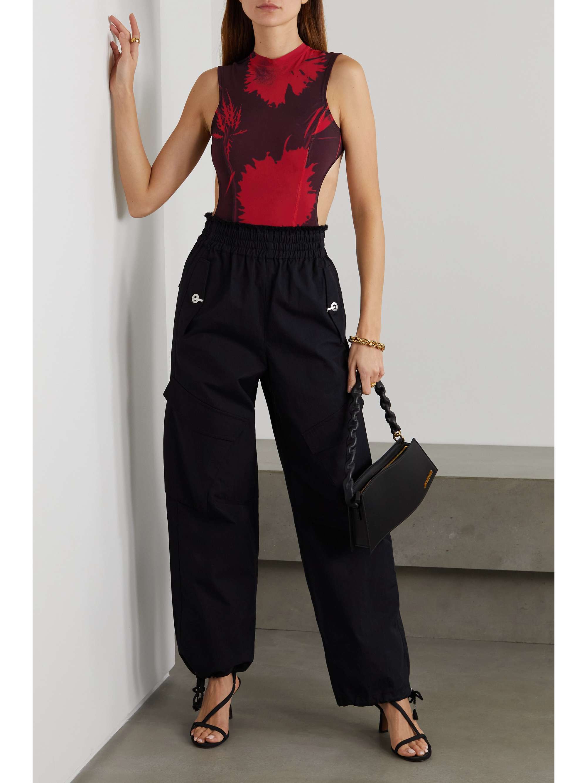 IOANNES Open-back printed stretch-jersey bodysuit