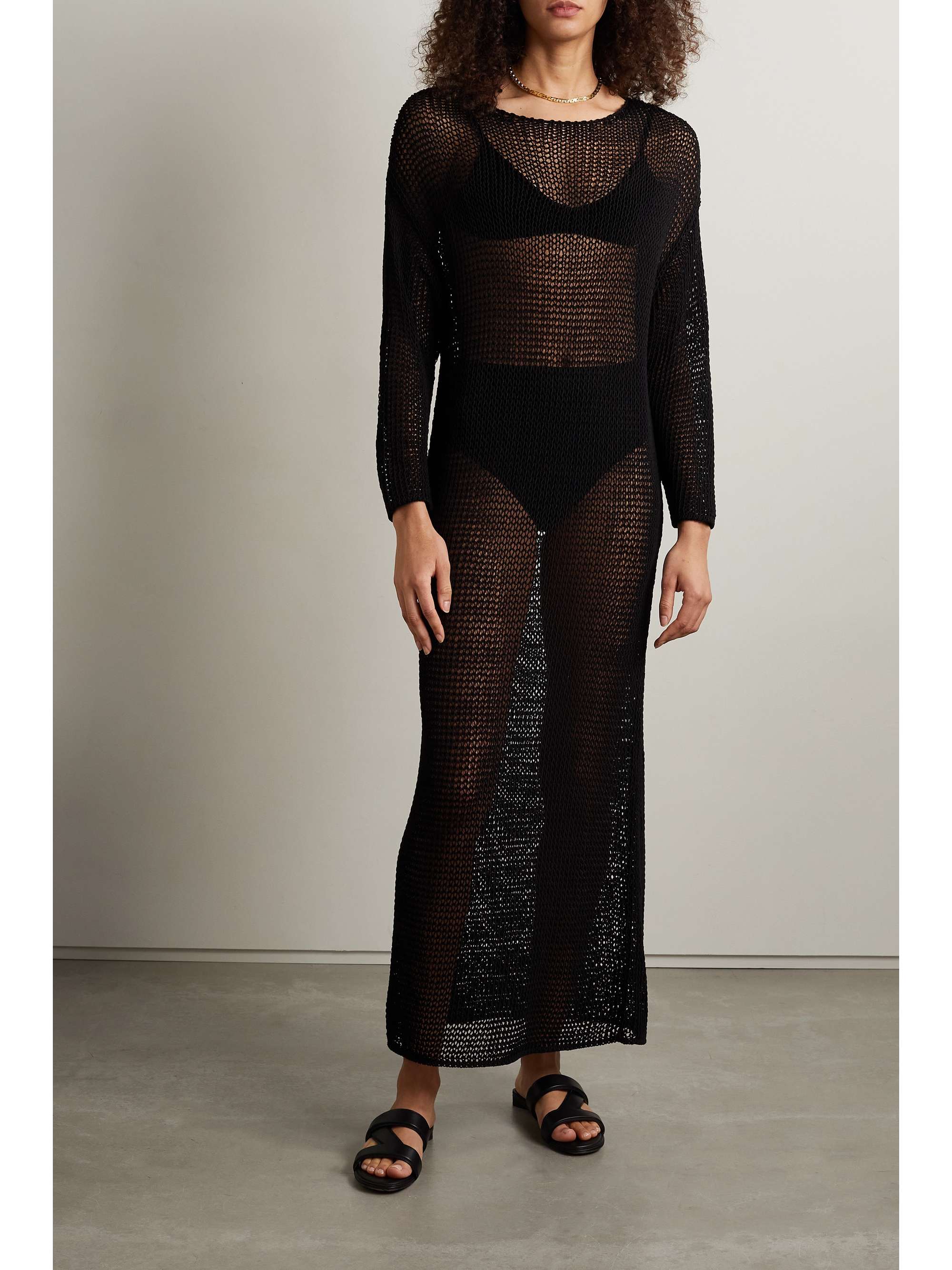 Black Opal crocheted cotton-blend maxi 