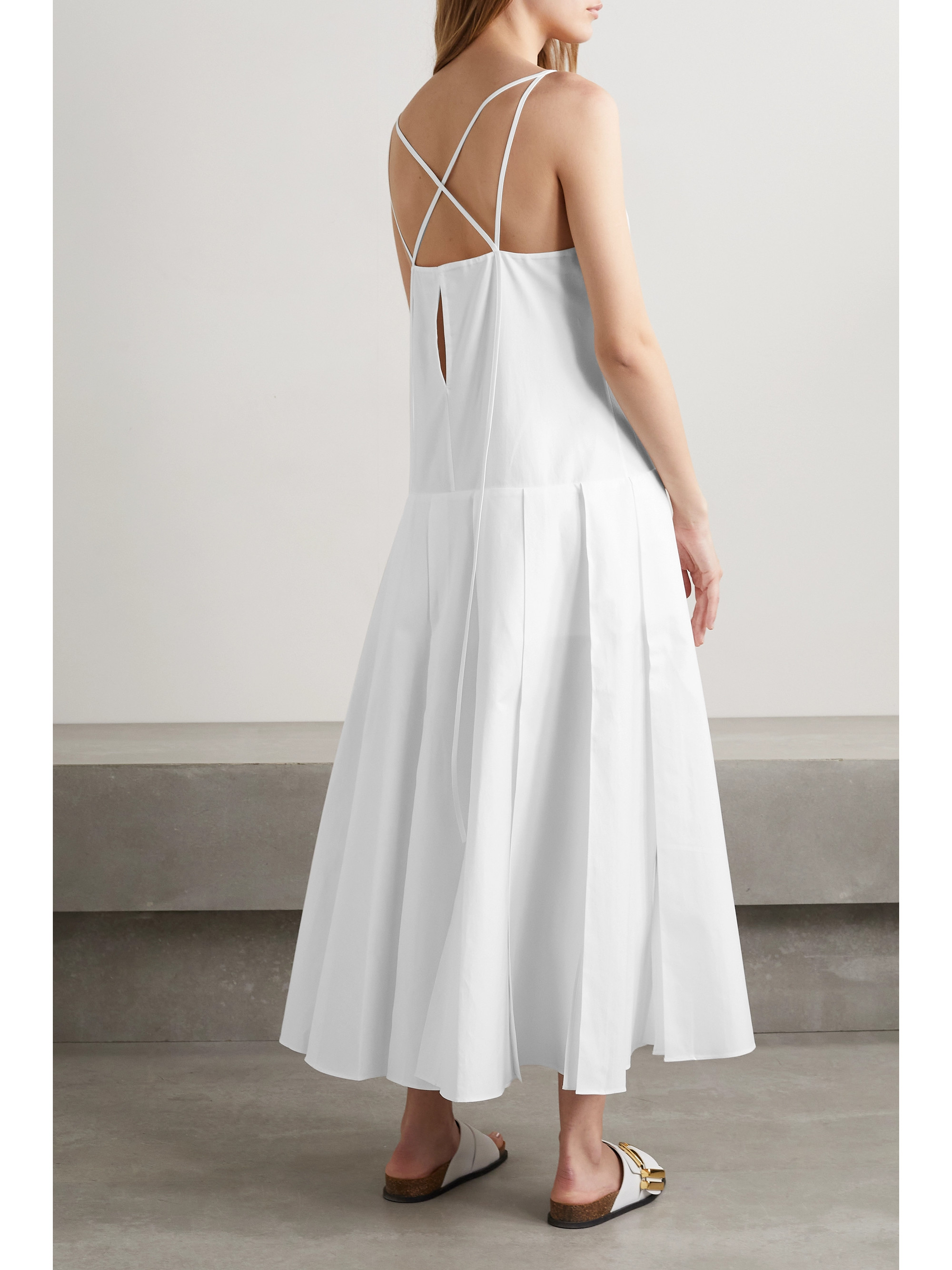 KHAITE Thea pleated cotton-poplin maxi dress thumbnail