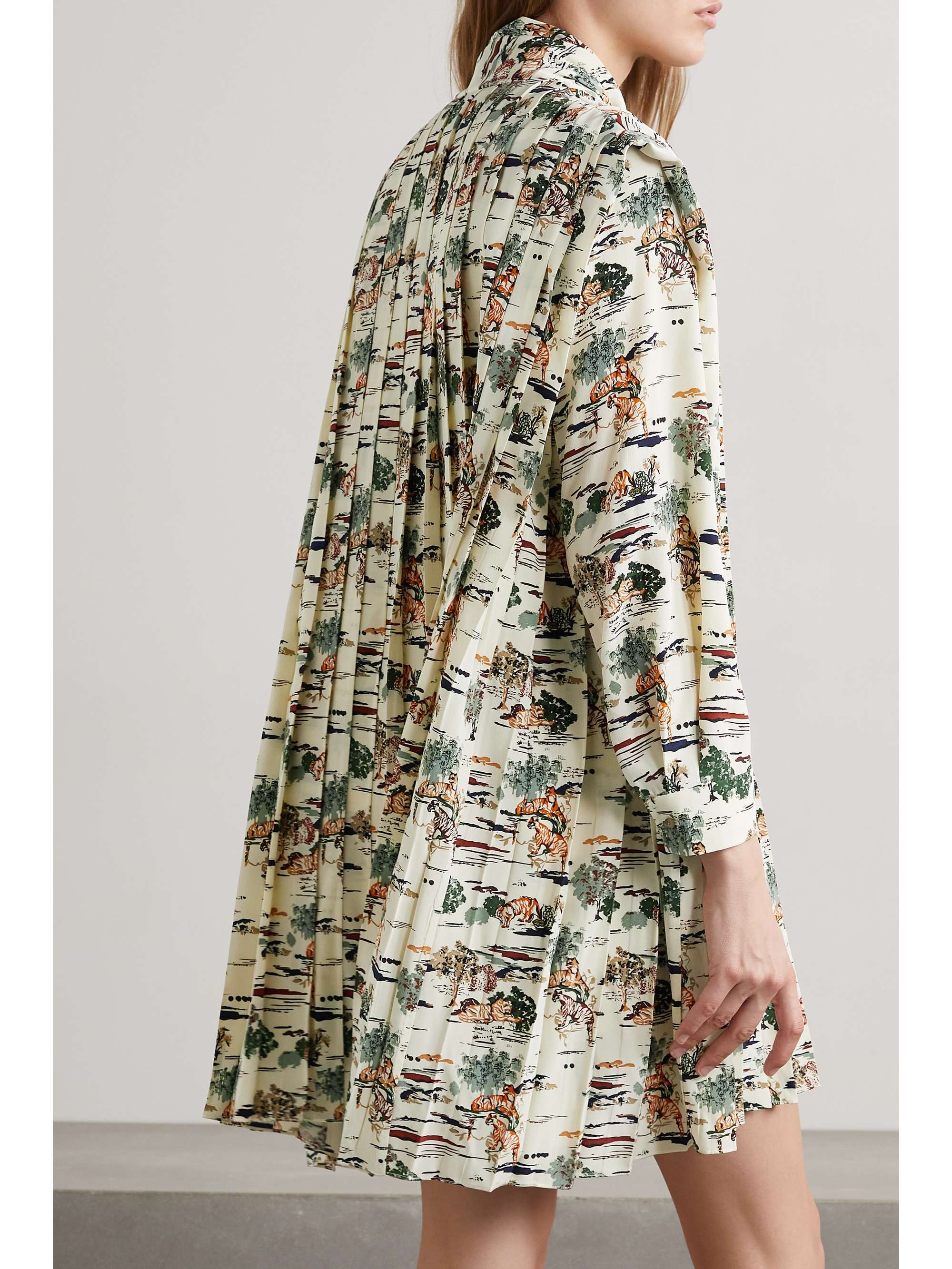 KHAITE Eloise tie-neck pleated printed silk-crepe mini dress