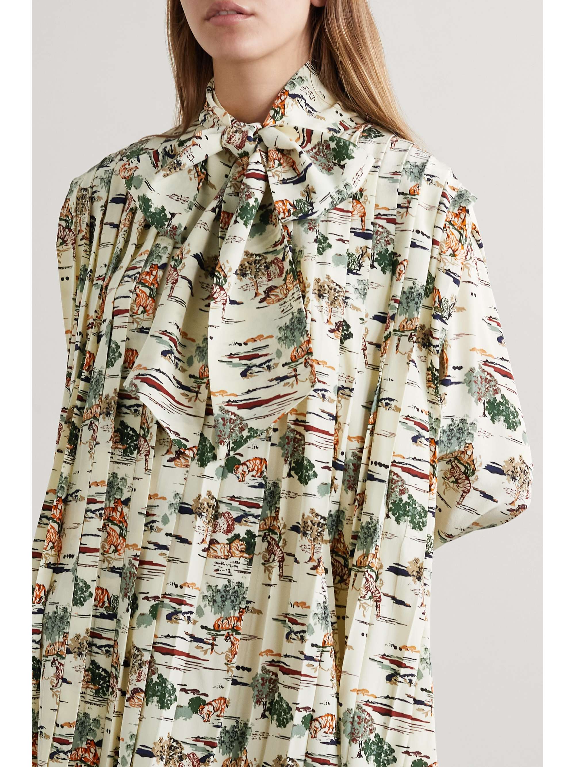 KHAITE Eloise tie-neck pleated printed silk-crepe mini dress