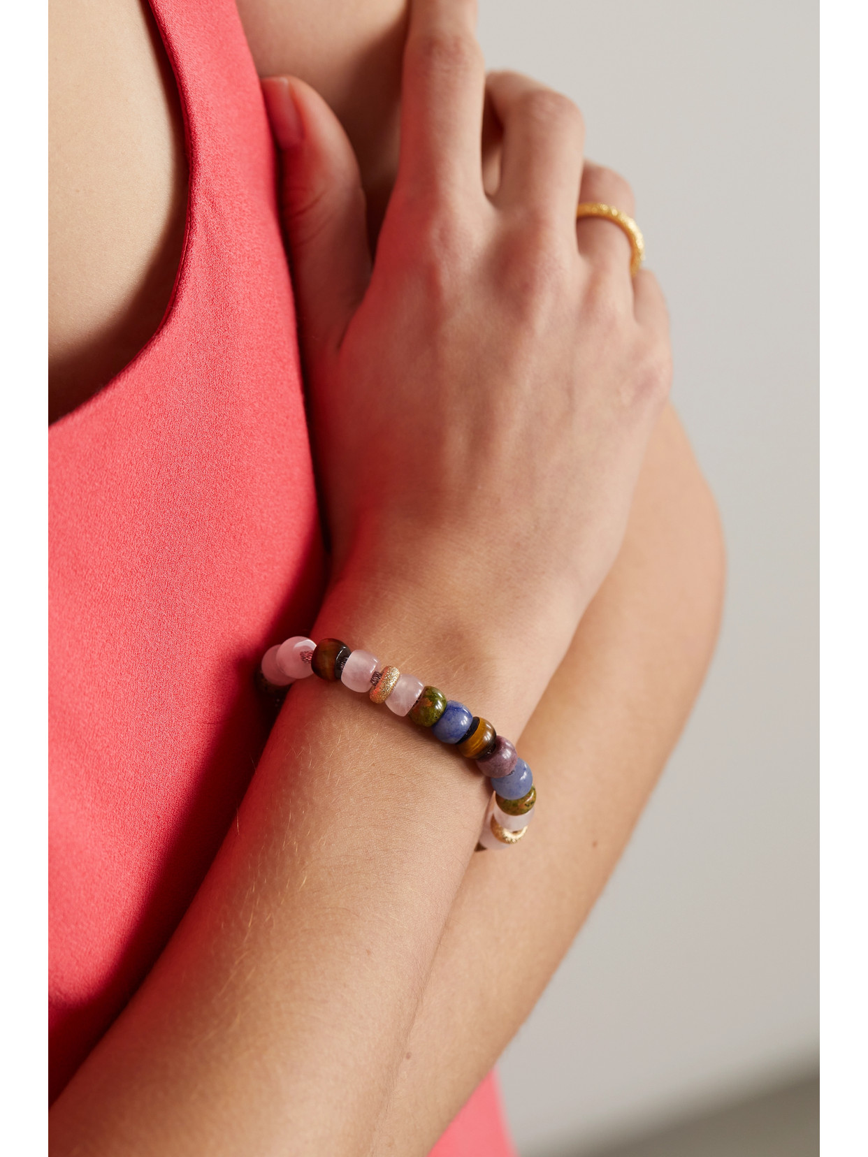 CAROLINA BUCCI + SALONI FORTE BEADS 18-KARAT GOLD AND LUREX MULTI-STONE BRACELET