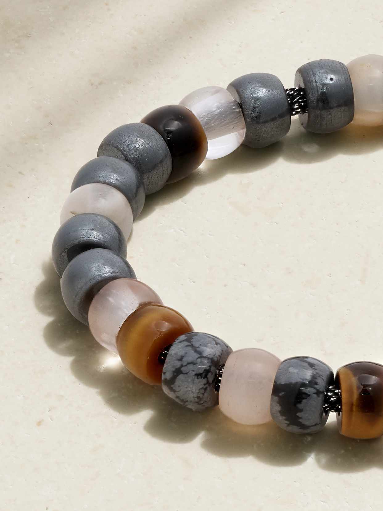 CAROLINA BUCCI + JUDITH LEIBER FORTE BEADS 18-KARAT WHITE GOLD AND LUREX MULTI-STONE BRACELET