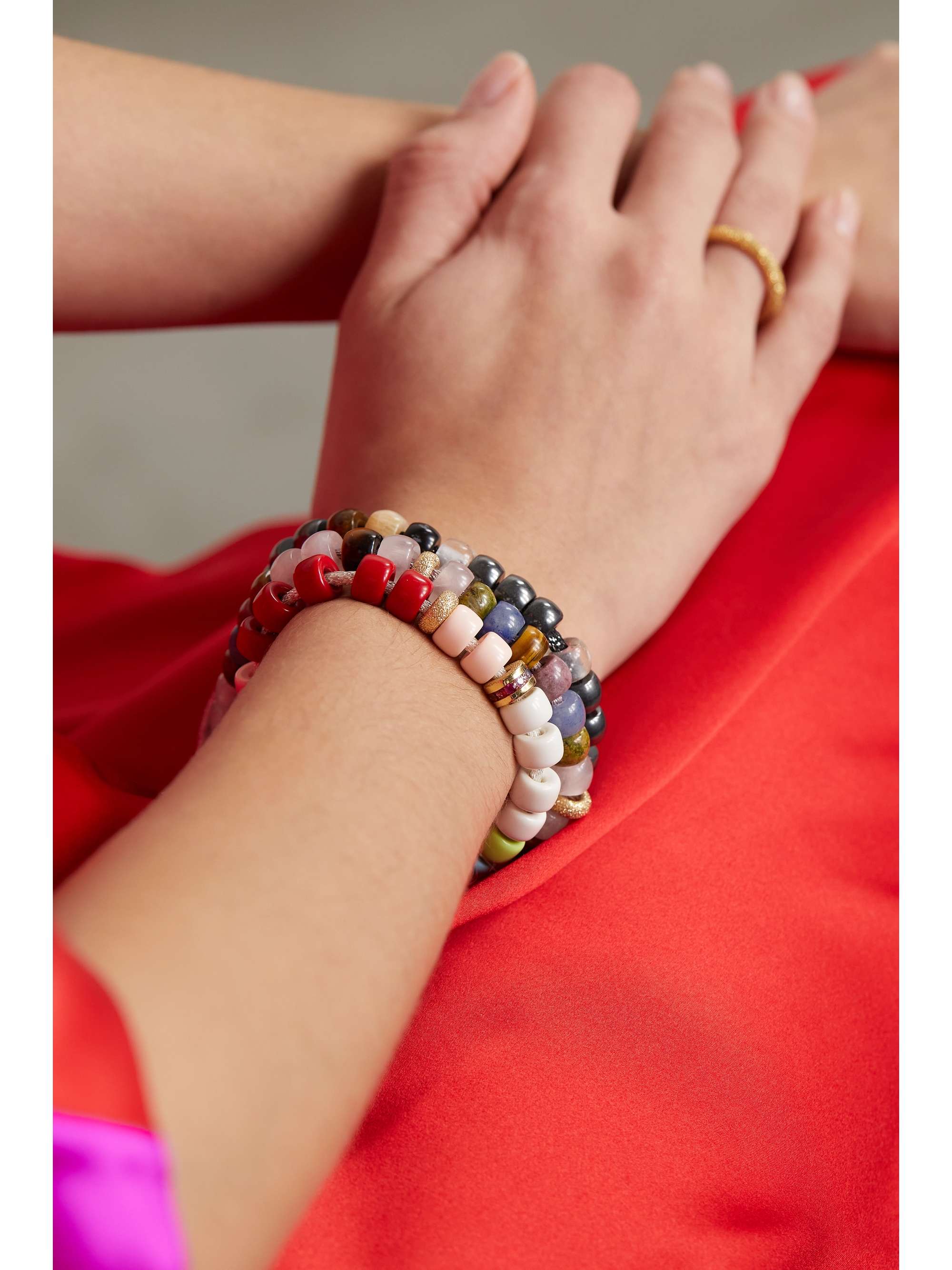 CAROLINA BUCCI + Judith Leiber FORTE Beads 18-karat white gold and Lurex multi-stone bracelet