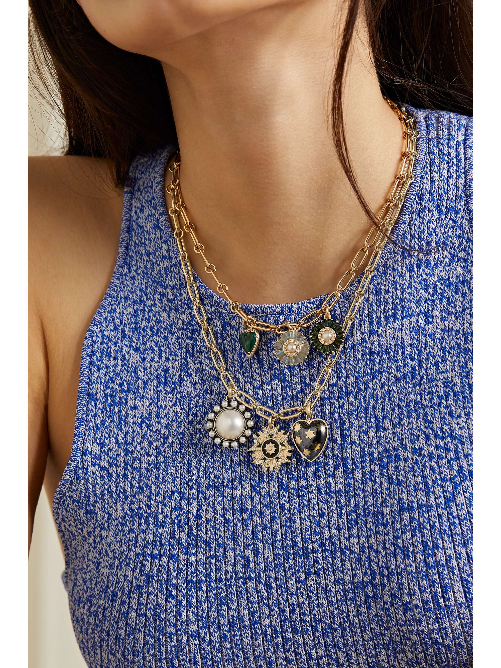 STORROW 14-karat gold and enamel multi-stone necklace