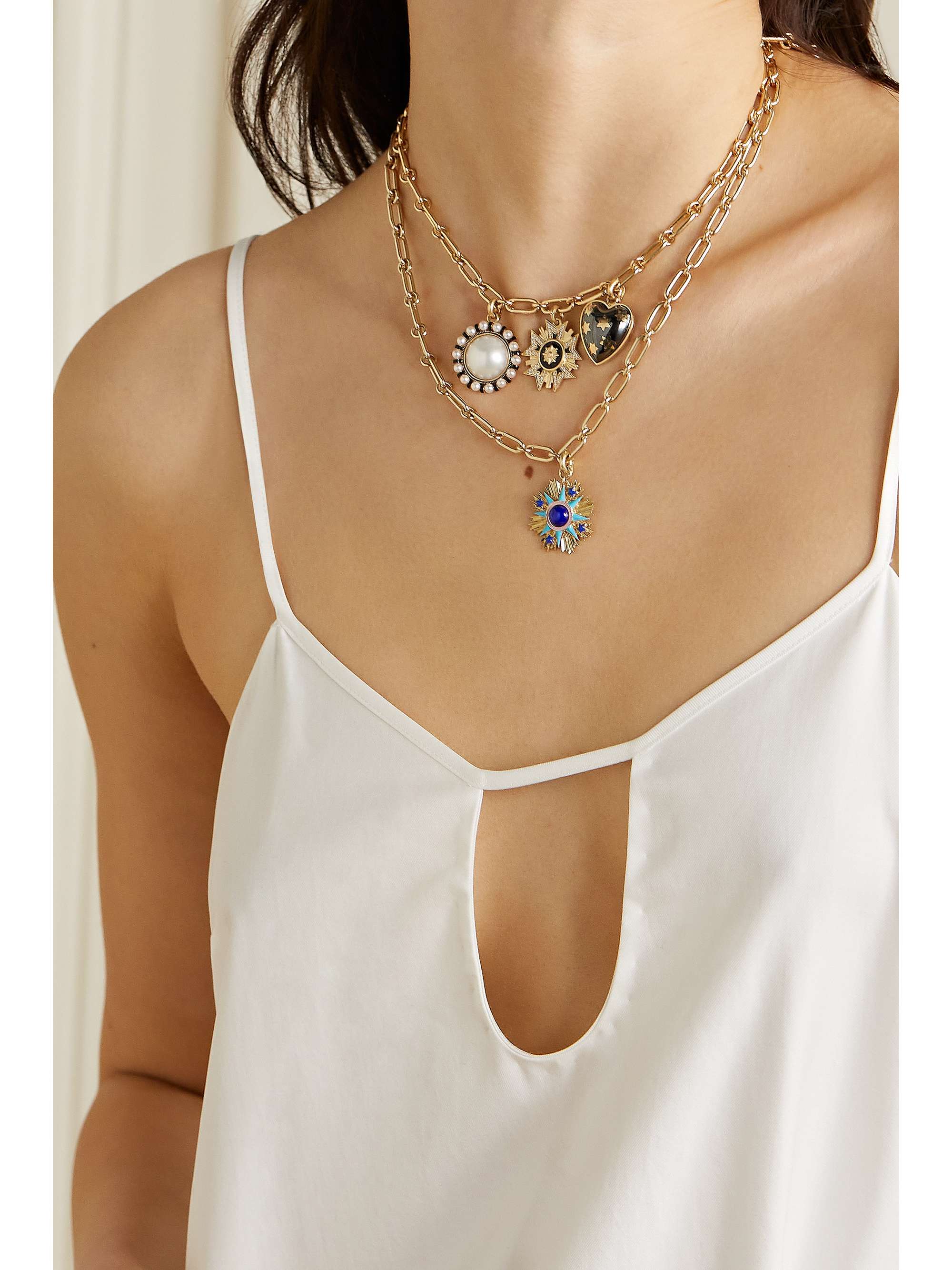 STORROW Rosa 14-karat gold, enamel and lapis lazuli necklace