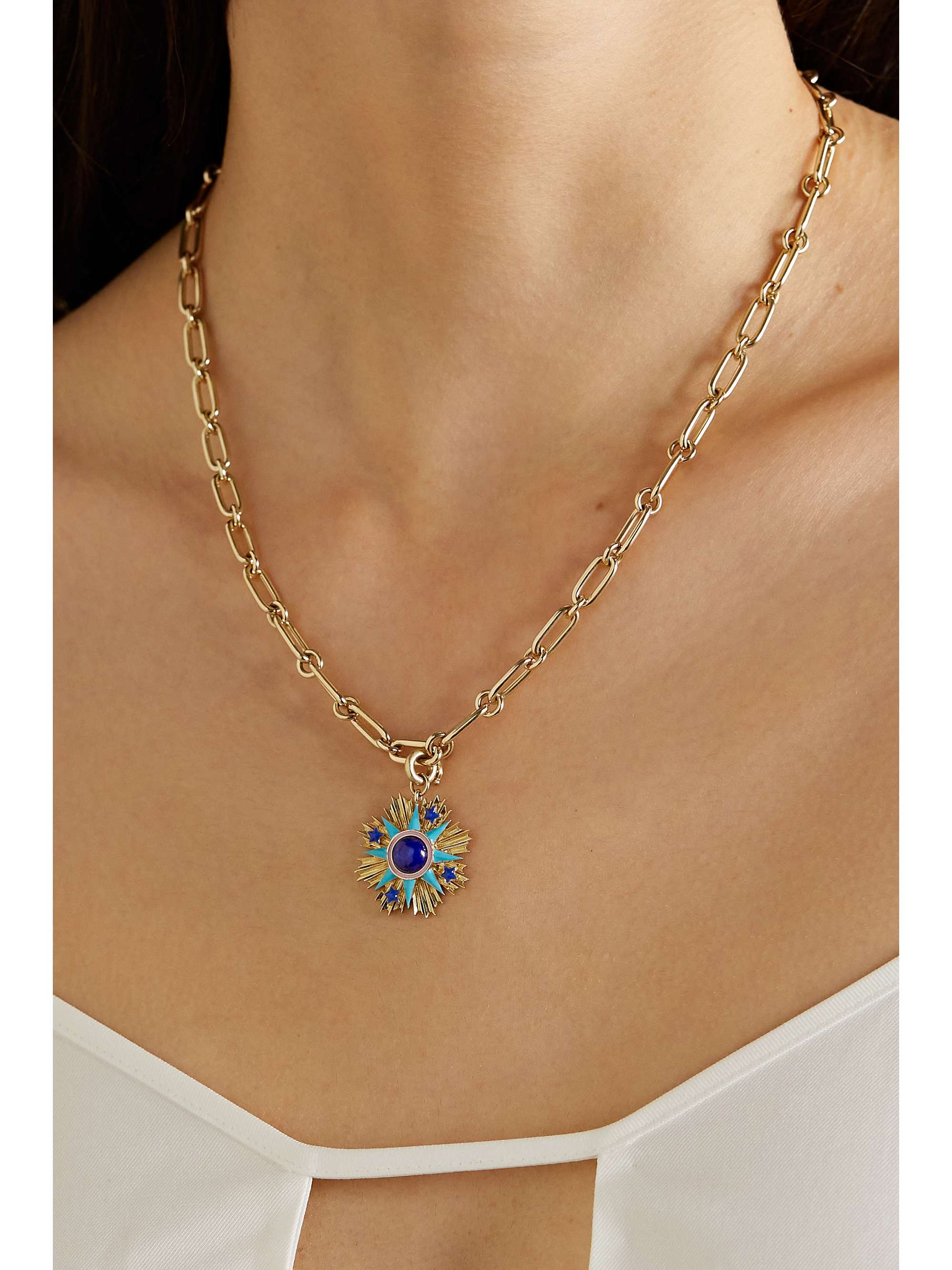 STORROW Rosa 14-karat gold, enamel and lapis lazuli necklace