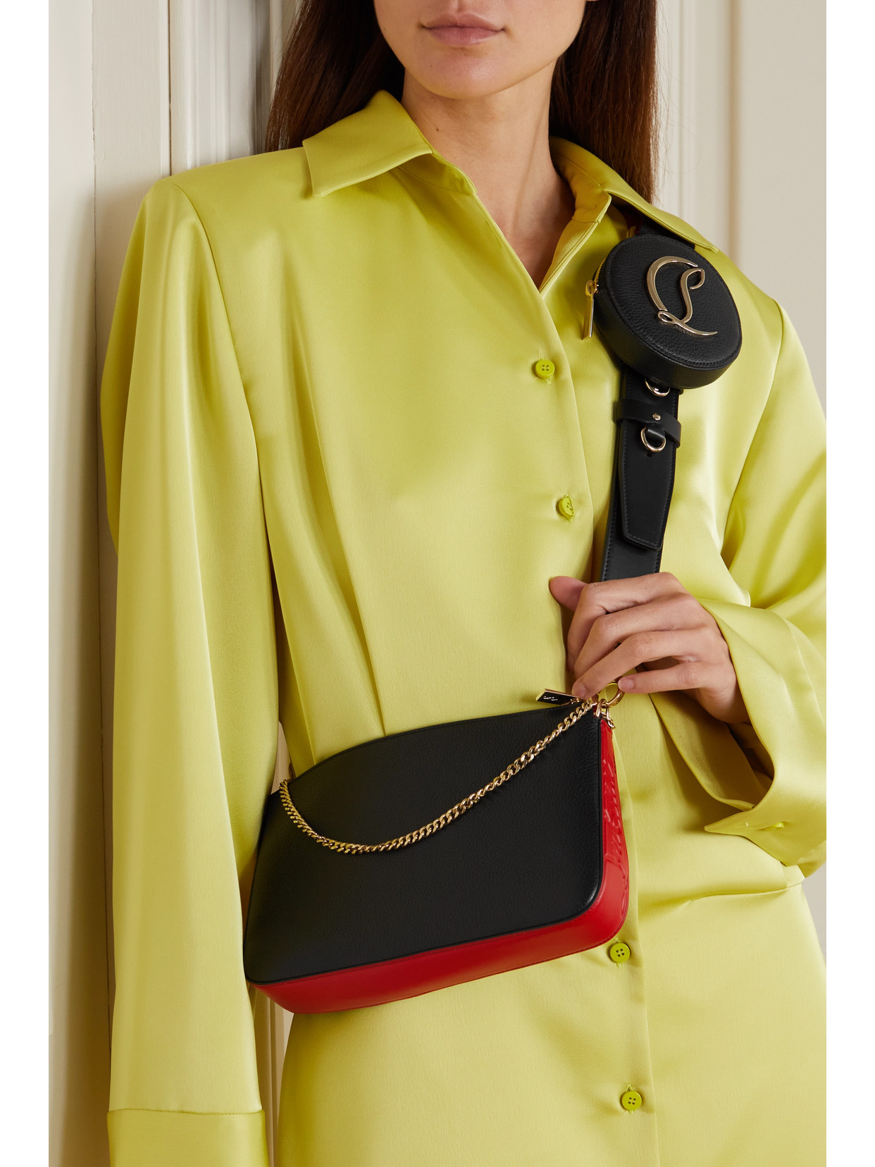 Christian Louboutin Loubila Chain-embellished Leather Shoulder Bag In Black