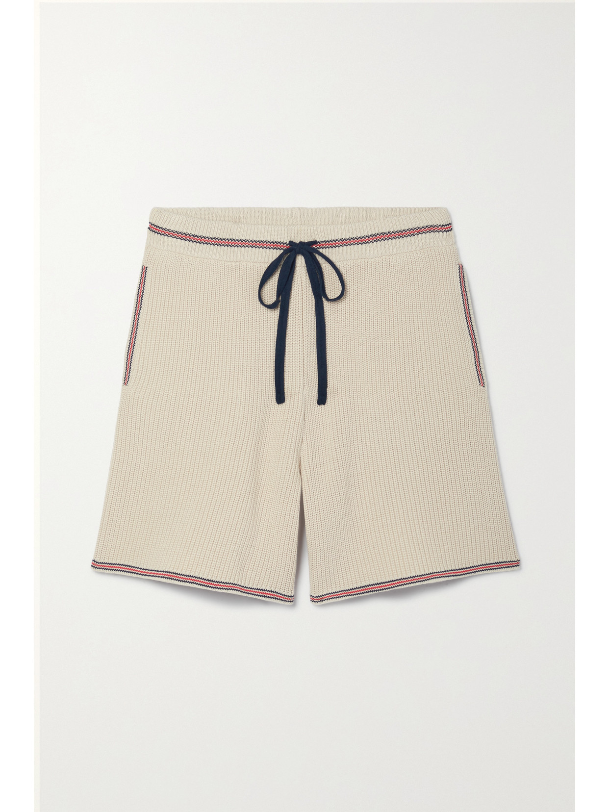 STILL HERE Striped Ribbed Cotton Shorts - Neutrals