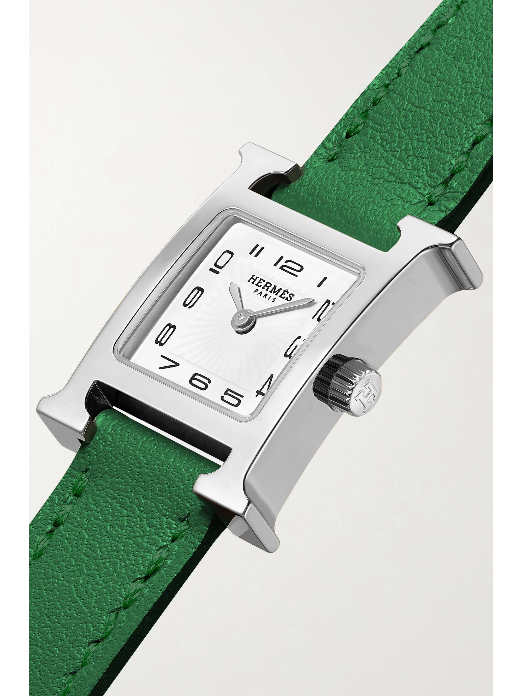 HERMÈS TIMEPIECES Heure H Double Tour 21mm mini stainless steel and leather watch