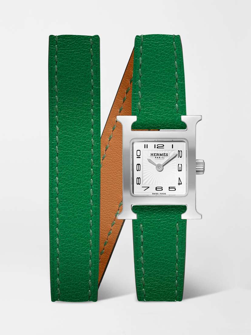 Hermès Timepieces Heure H Double Tour 21mm Mini Stainless Steel And Leather Watch