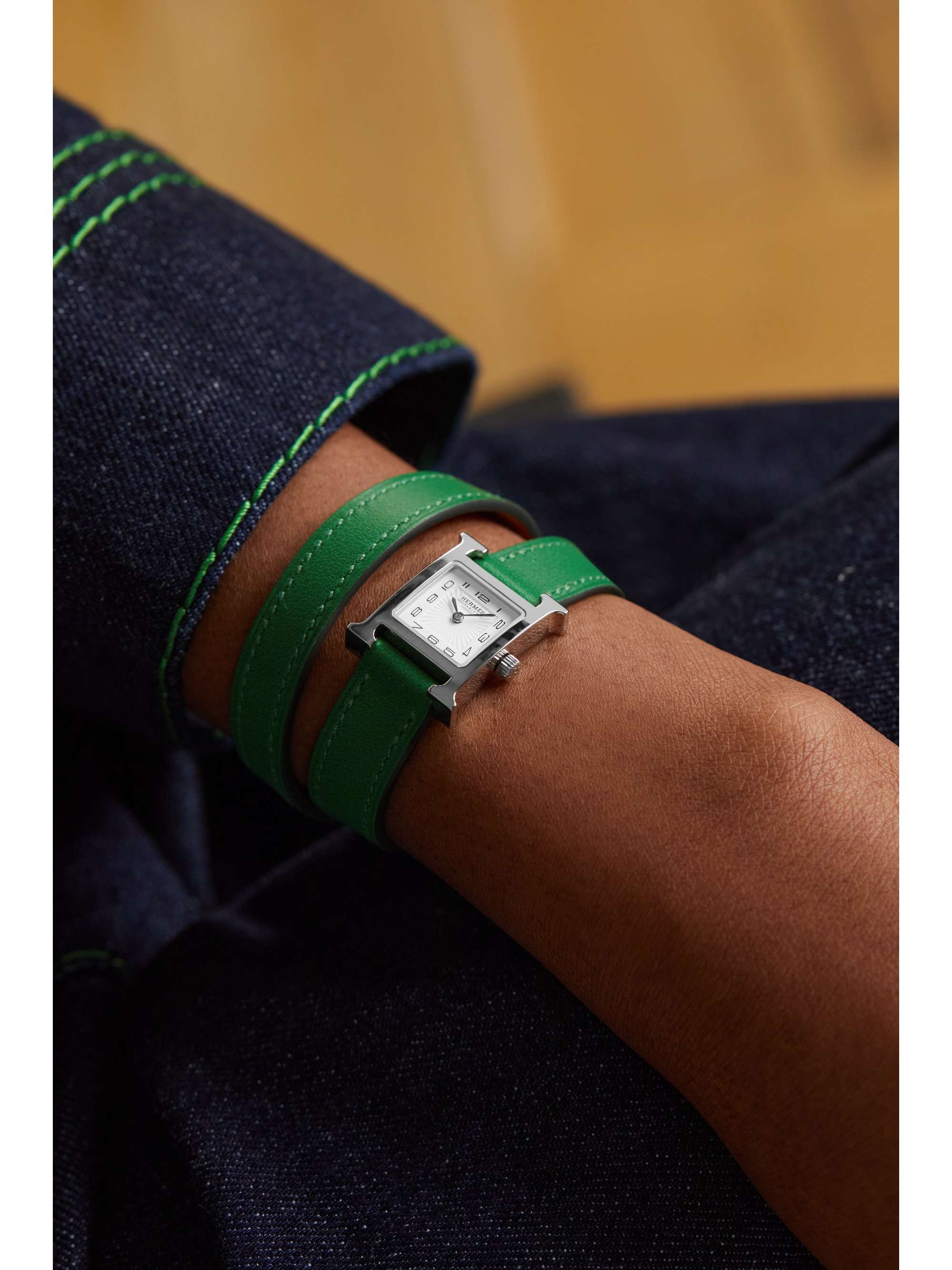 HERMÈS TIMEPIECES Heure H Double Tour 21mm mini stainless steel and leather watch