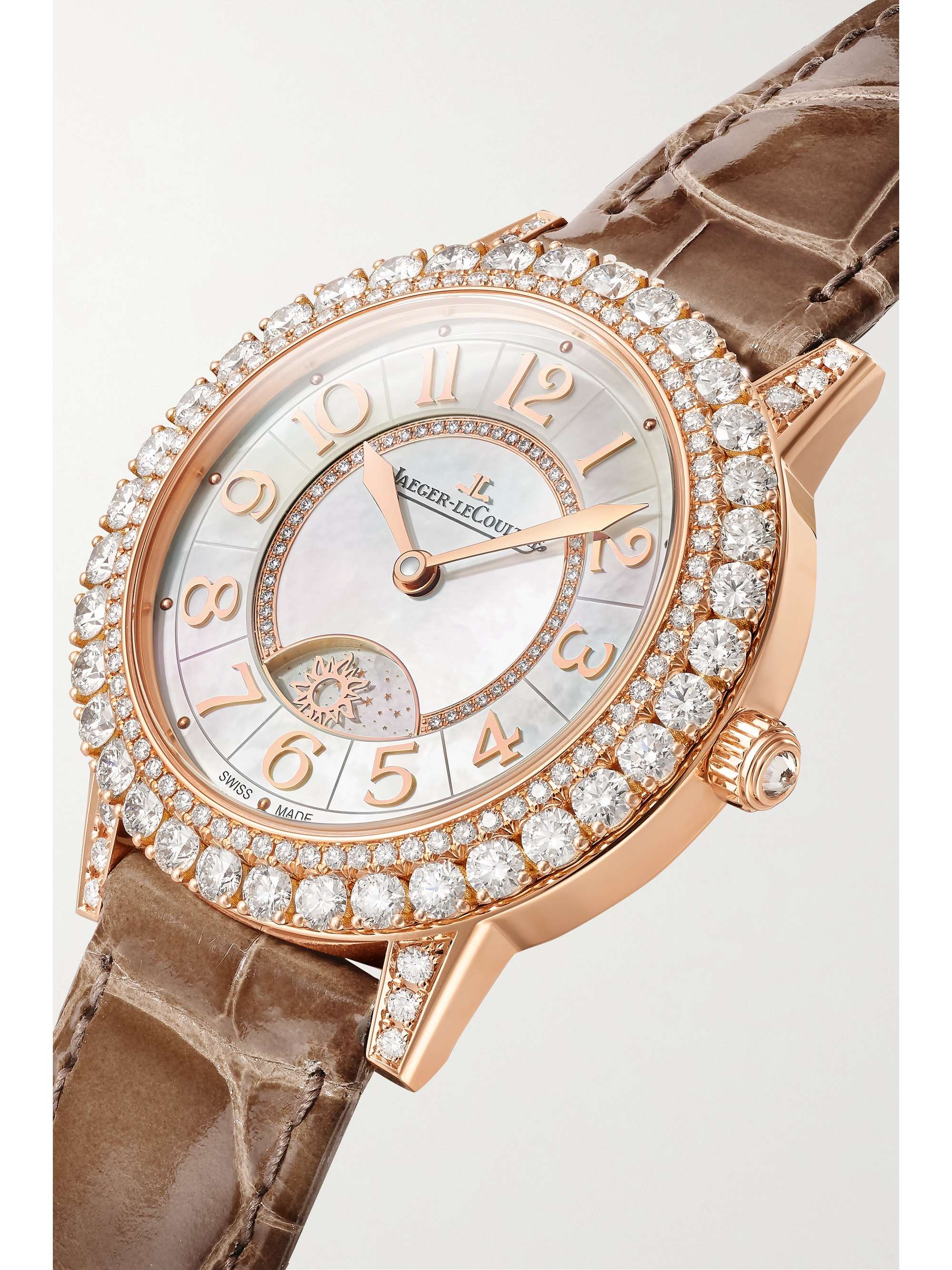 JAEGER LECOULTRE Dazzling Rendez-Vous Night & Day Automatic 36mm 18-karat rose gold, alligator and diamond watch