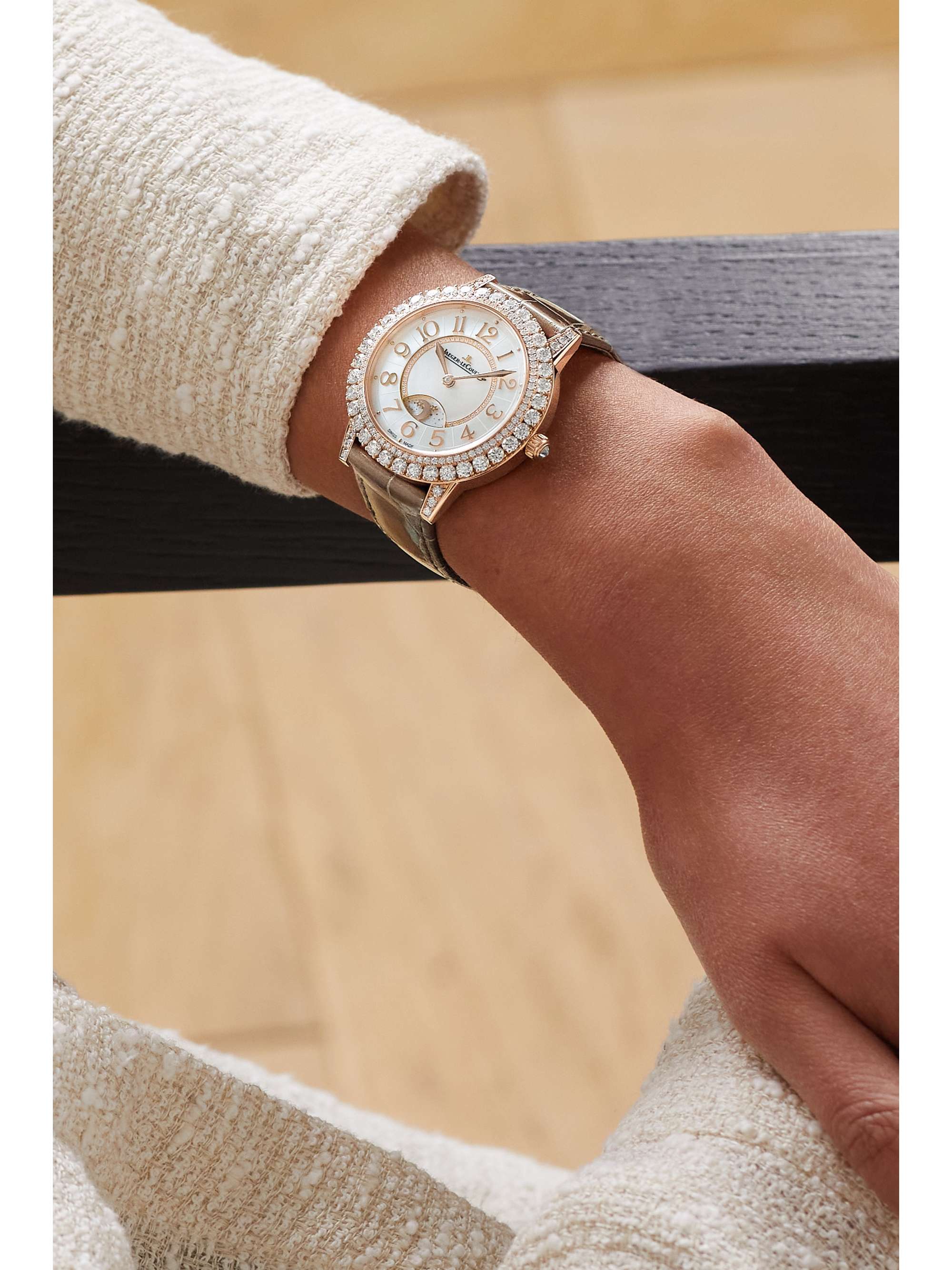 JAEGER LECOULTRE Dazzling Rendez-Vous Night & Day Automatic 36mm 18-karat rose gold, alligator and diamond watch