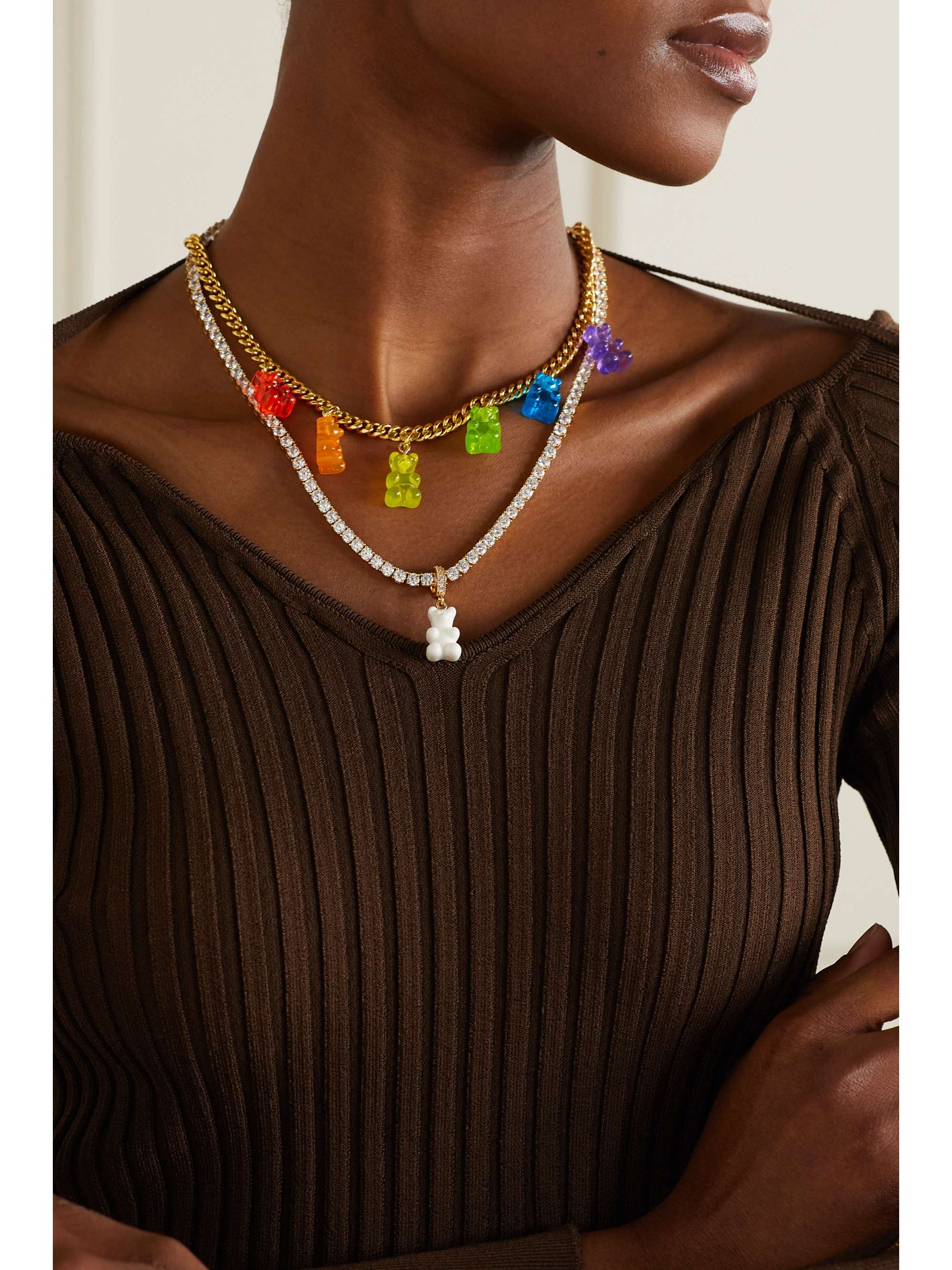 CRYSTAL HAZE JEWELRY Nostalgia Bear gold-plated, resin and cubic zirconia pendant