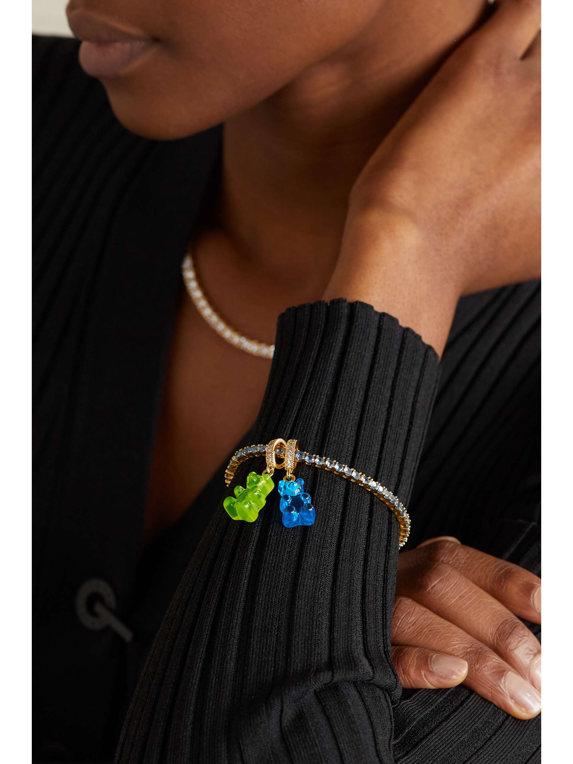 CRYSTAL HAZE JEWELRY Nostalgia Bear gold-plated, resin and cubic zirconia pendant