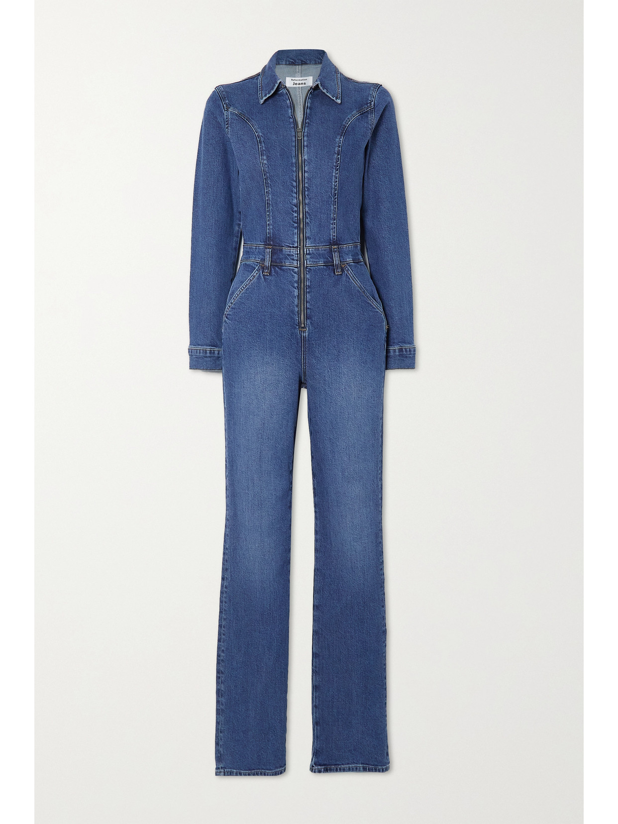 REFORMATION + NET SUSTAIN TALIA DENIM JUMPSUIT