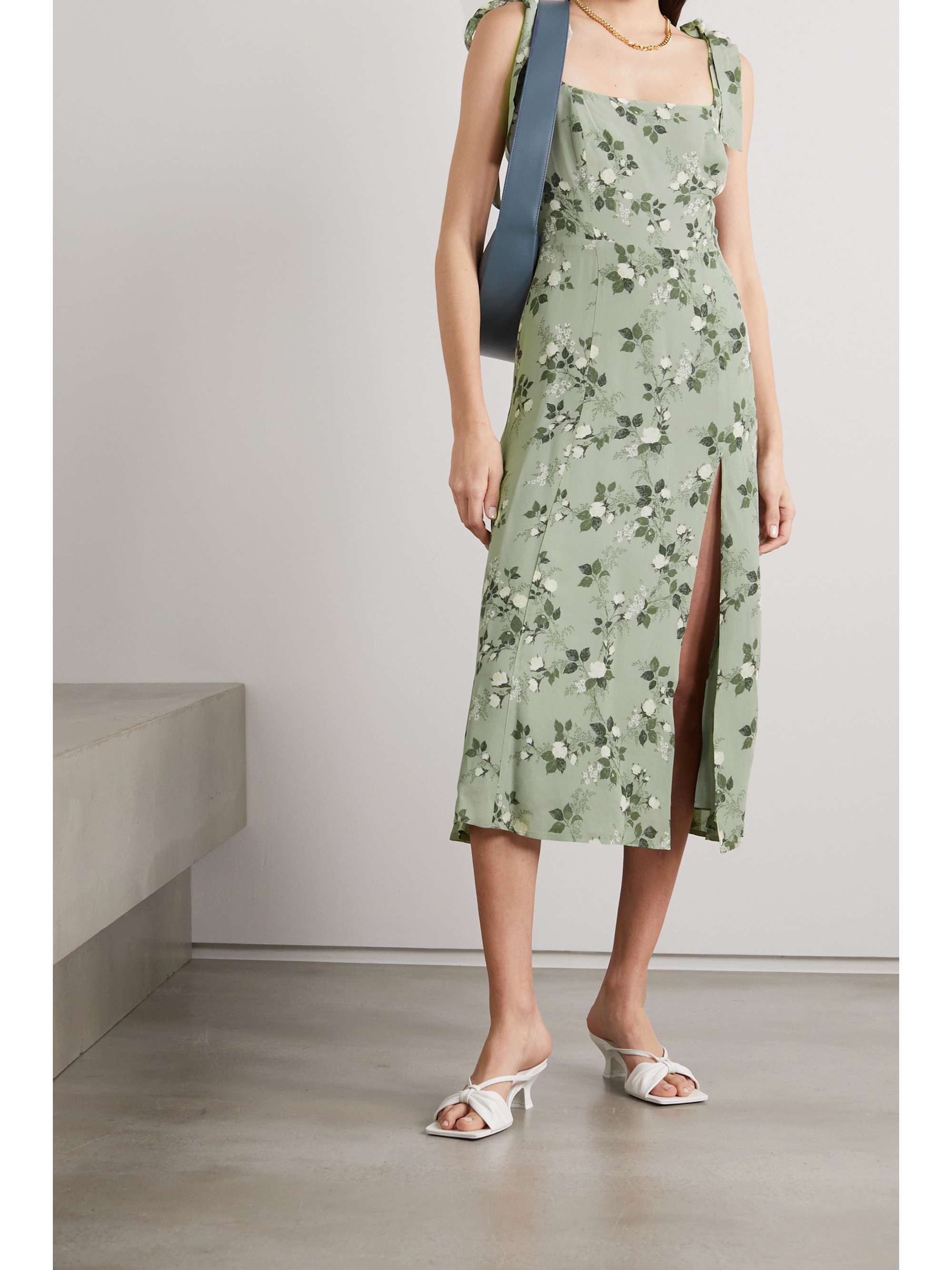 Green Twilight floral-print crepe midi ...