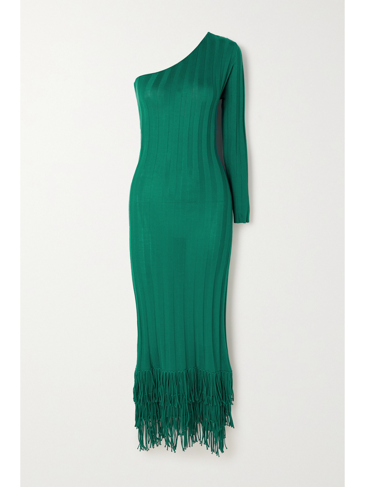 Lukhanyo Mdingi - One-shoulder Fringed Ribbed Silk Maxi Dress - Green 22 Awaiting product image