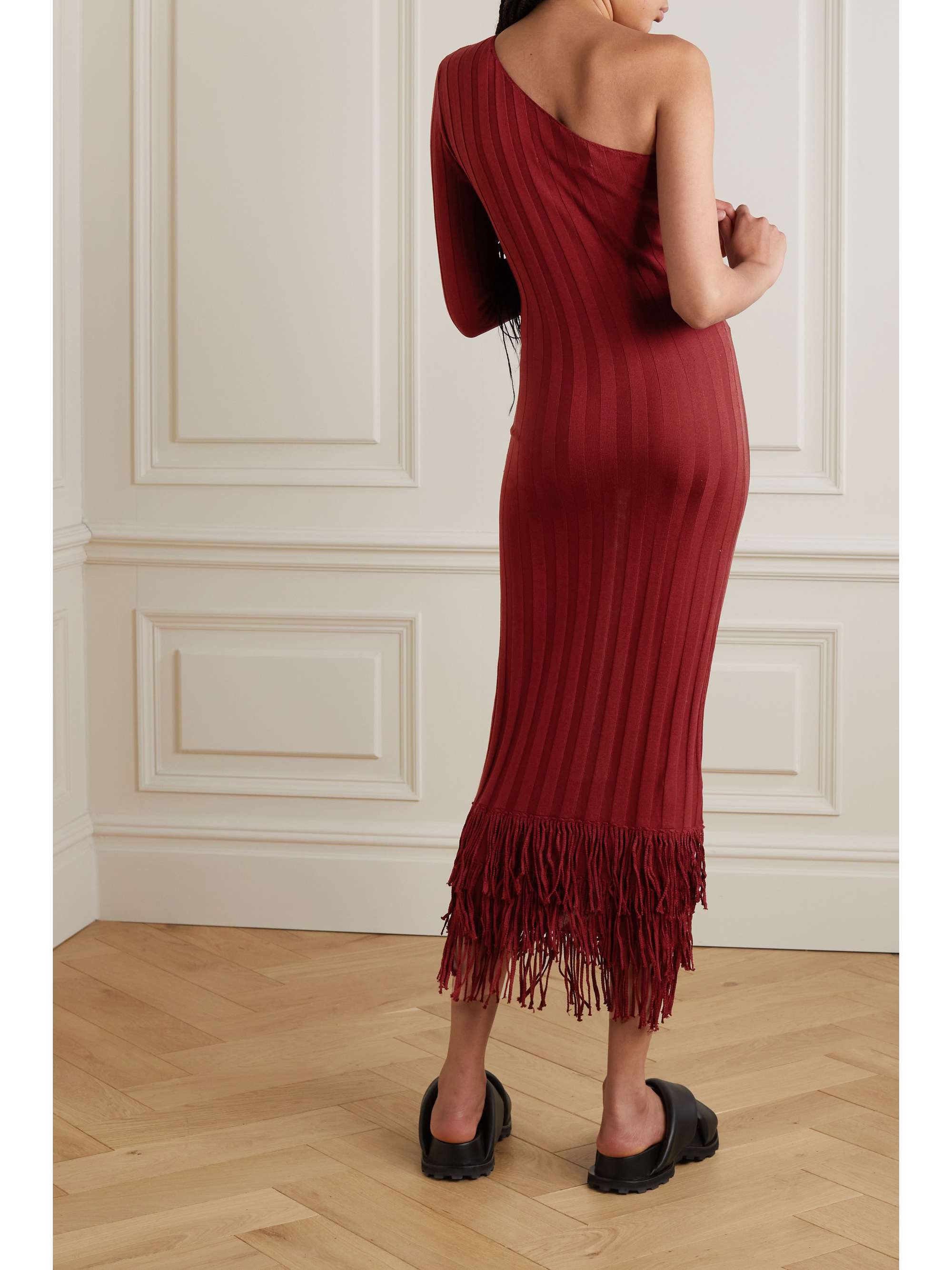 LUKHANYO . MDINGI One-shoulder fringed ribbed silk maxi dress