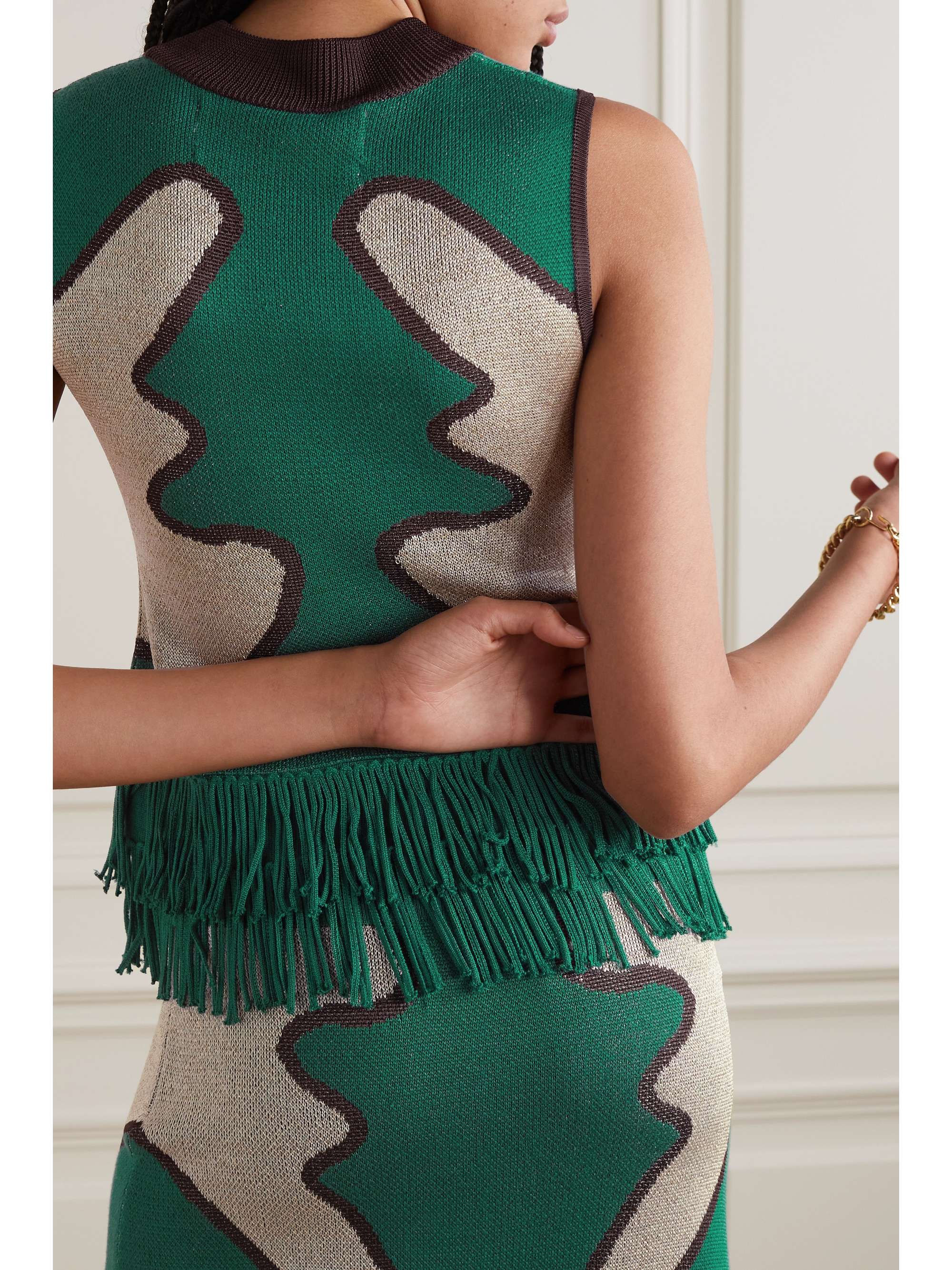 LUKHANYO MDINGI + The Vanguard fringed metallic jacquard-knit tank