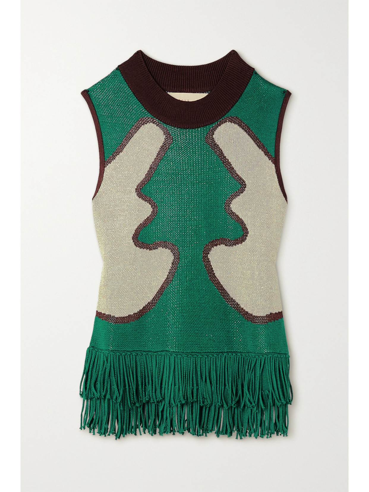 Lukhanyo Mdingi + The Vanguard Fringed Metallic Jacquard-knit Tank - Green
