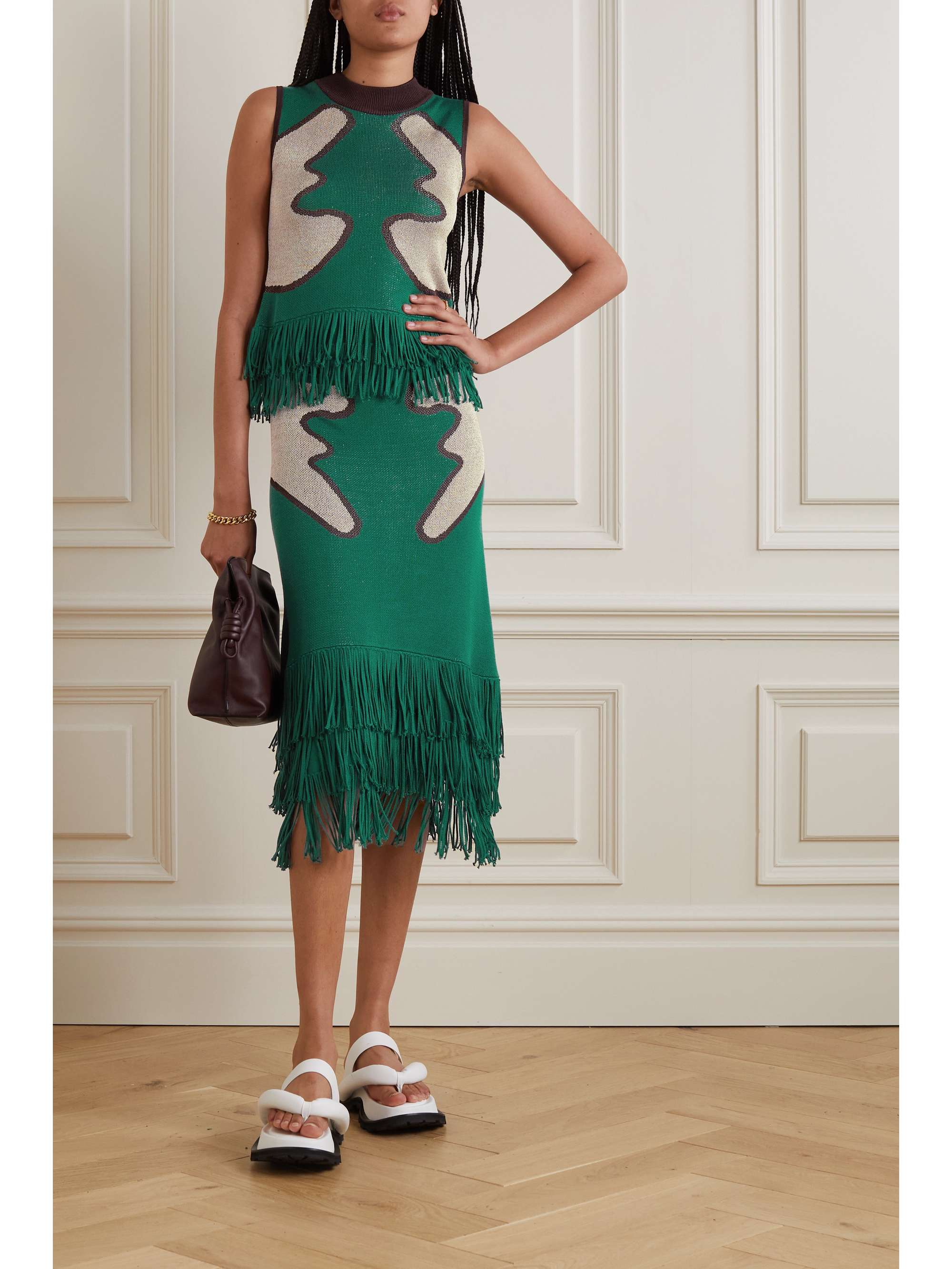 LUKHANYO MDINGI + The Vanguard fringed metallic jacquard-knit tank