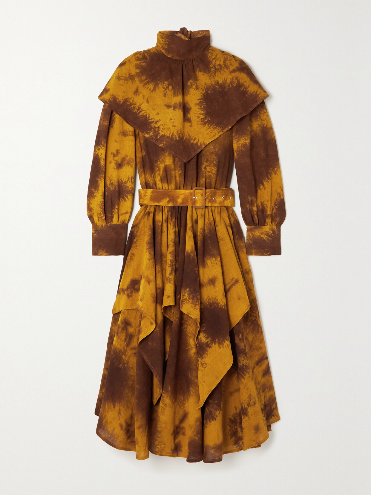 Lukhanyo Mdingi Pereira Belted Gathered Tied-dyed Cotton-voile Midi Dress - Brown