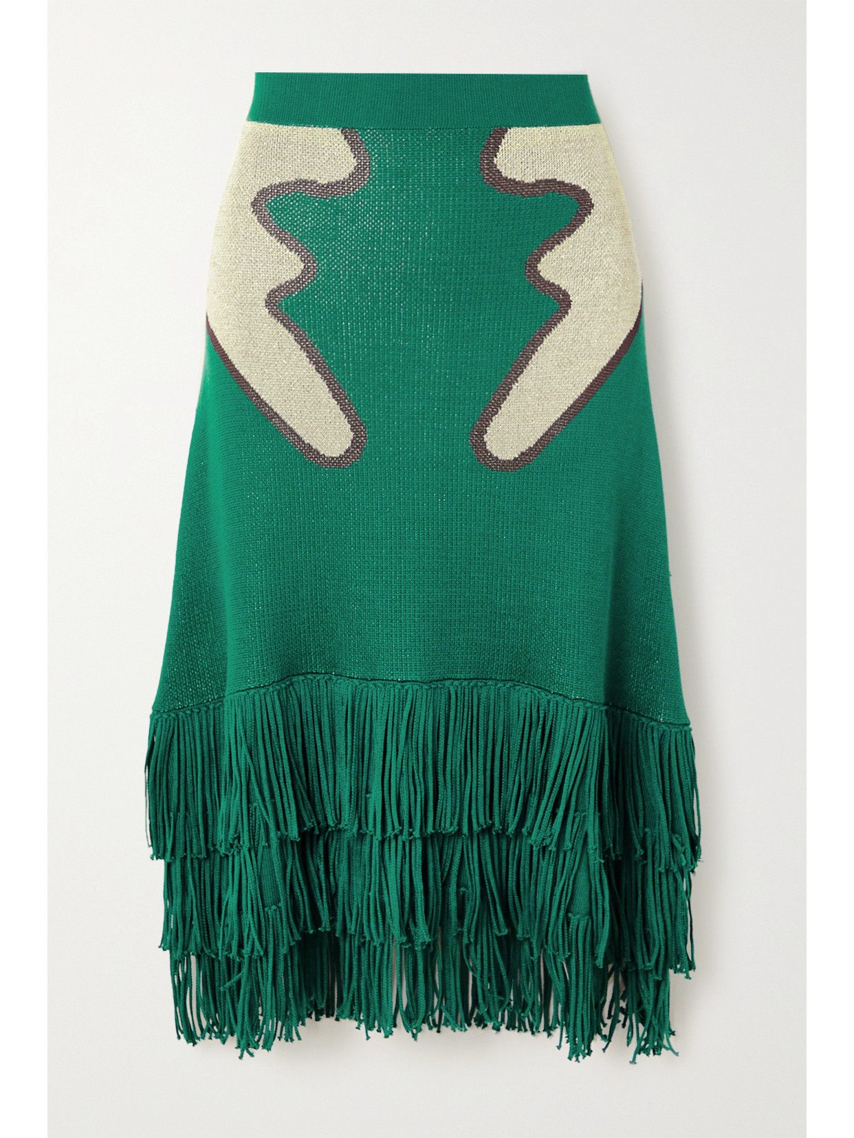 Lukhanyo Mdingi + The Vanguard Fringed Metallic Jacquard-knit Skirt - Green