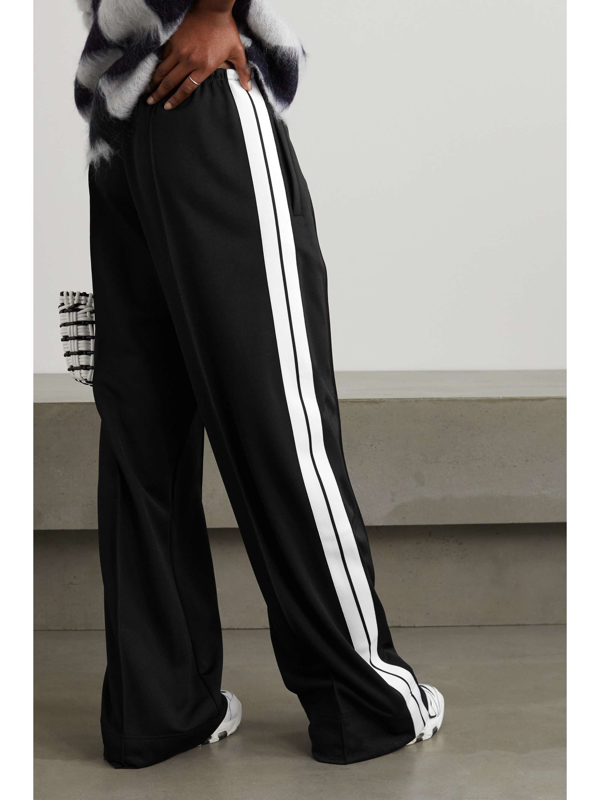 Black Striped jersey wide-leg track 