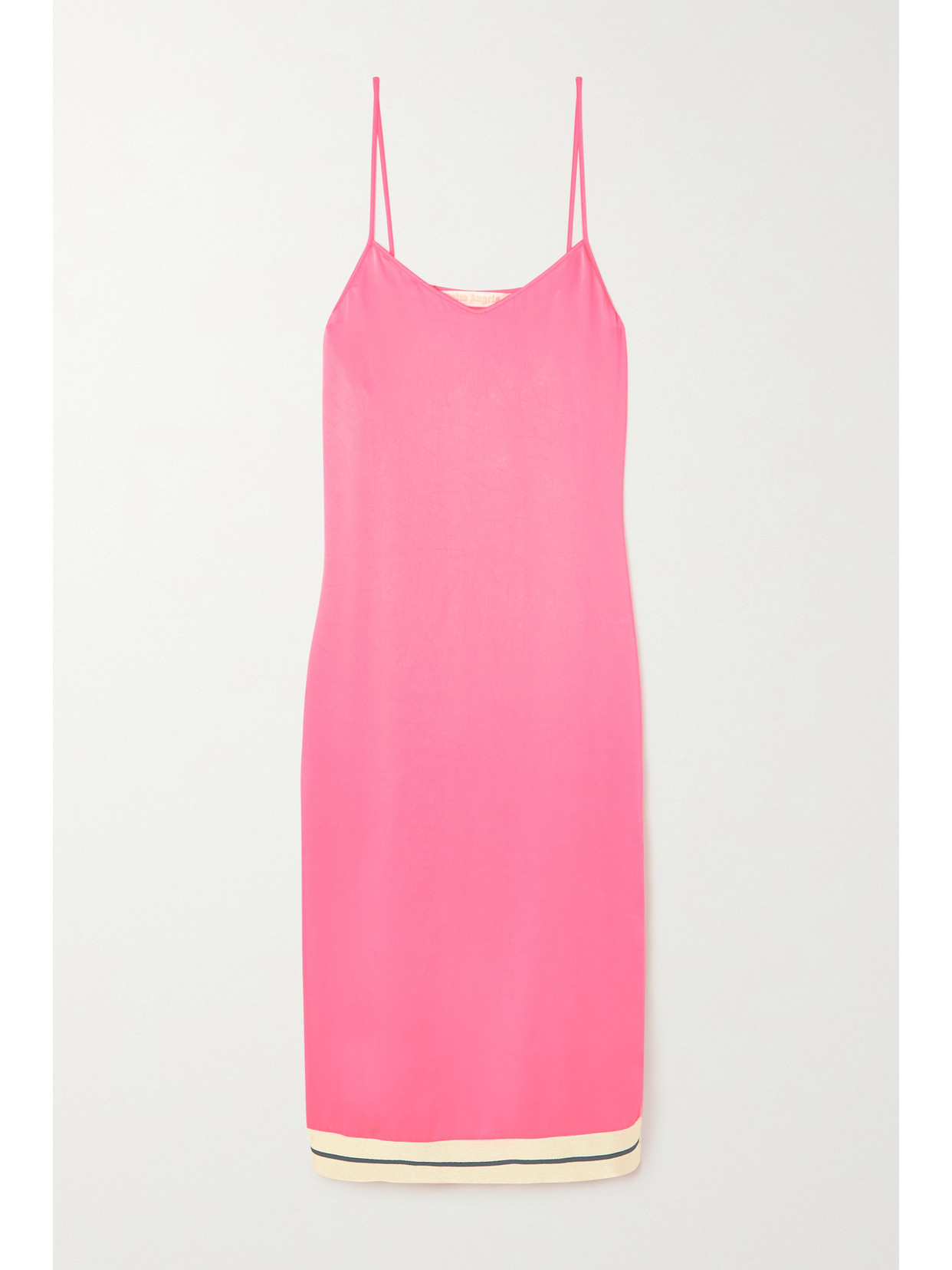 Palm Angels Webbing-trimmed Striped Crinkled-satin Midi Dress In Pink