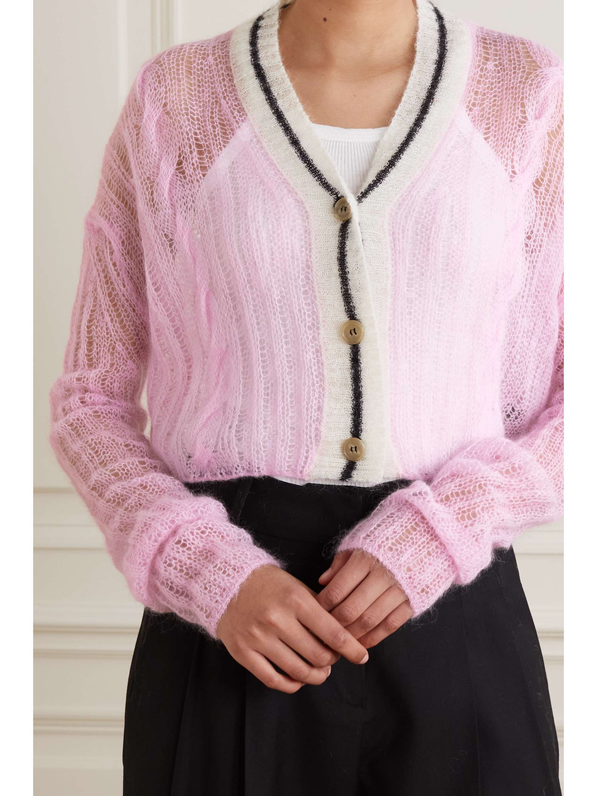 cropped cable knit cardigan