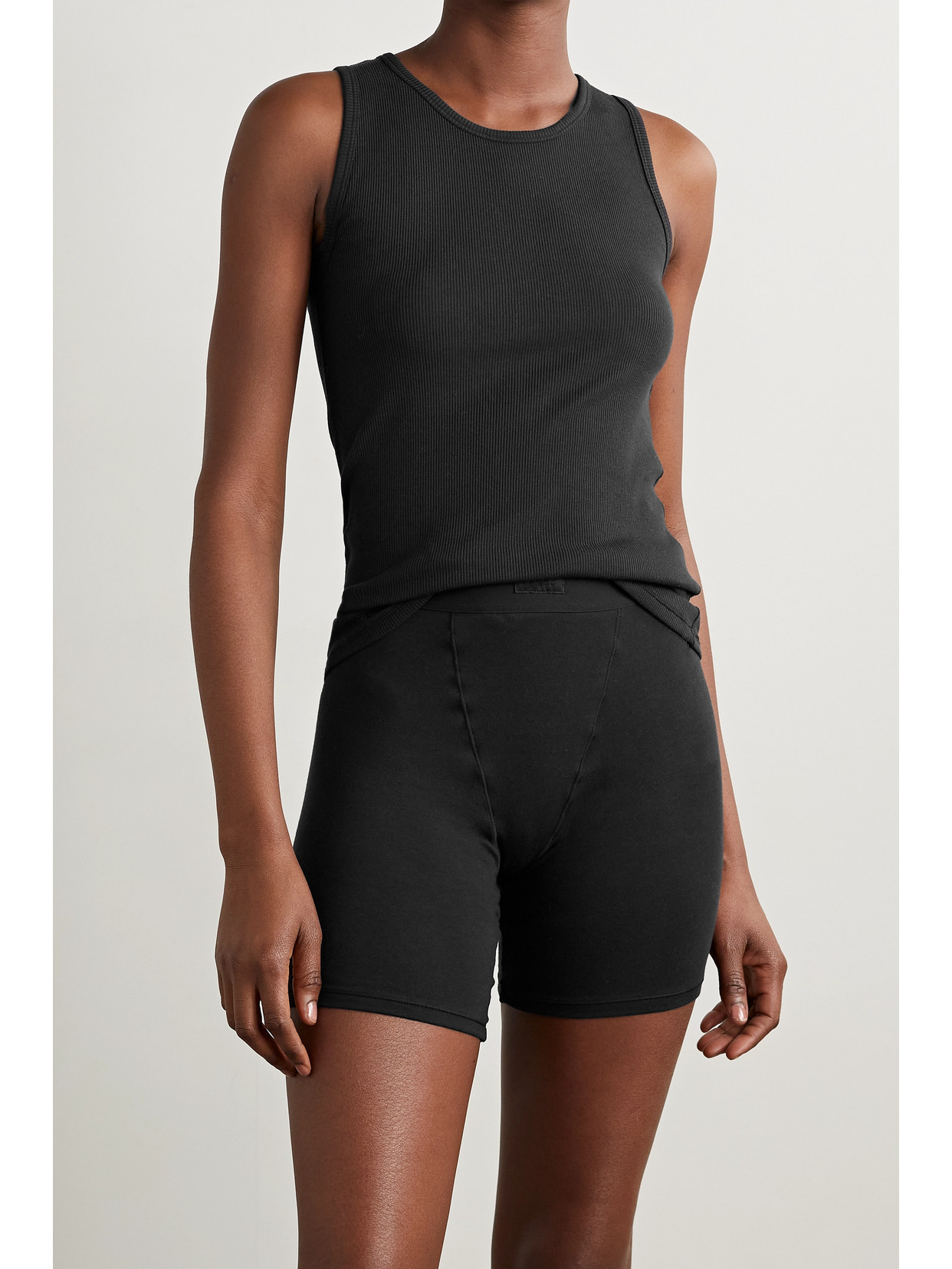 Skims Boyfriend Stretch-modal And Cotton-blend Jersey Boxer Shorts In Black