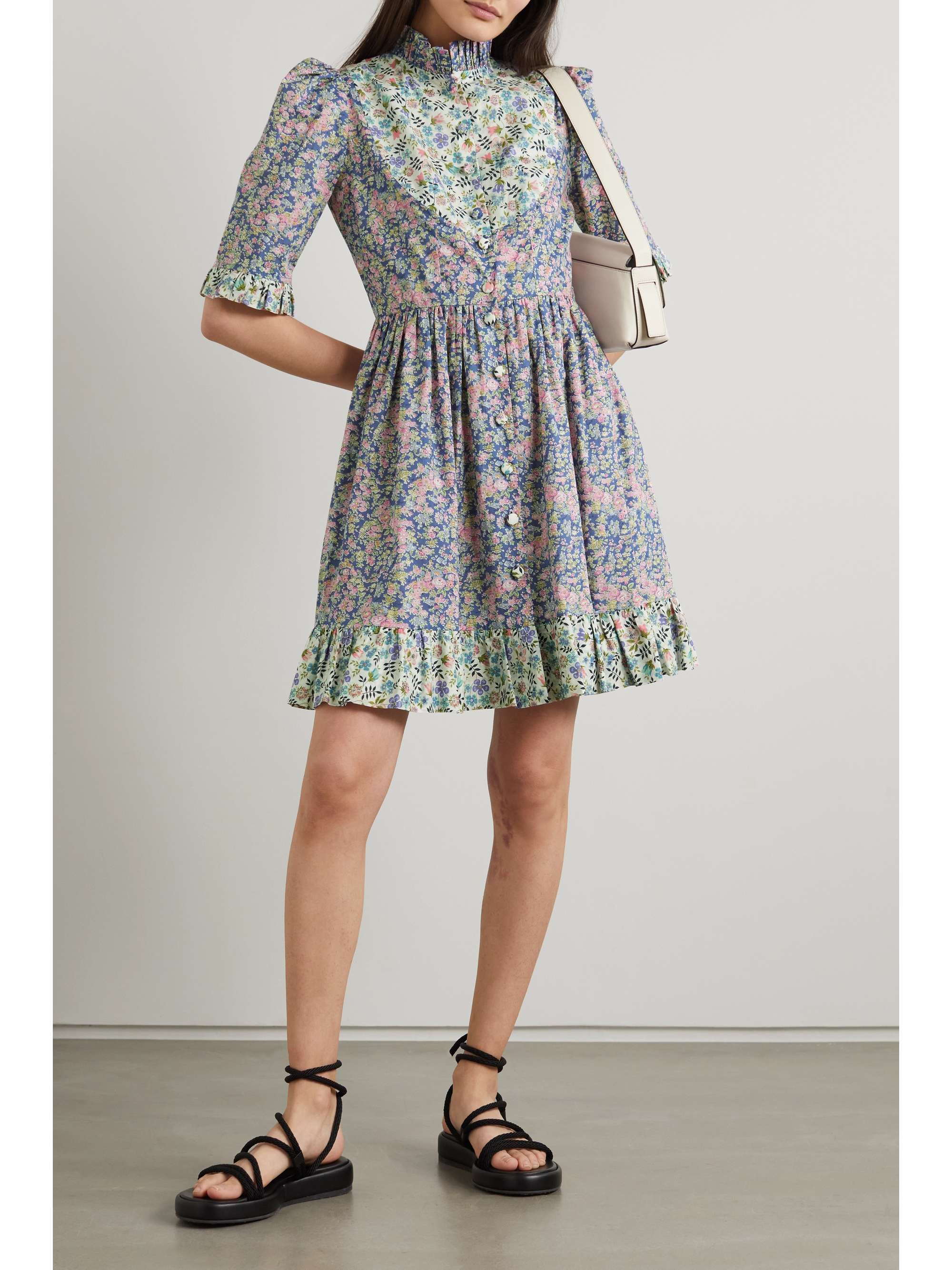 O PIONEERS Tania ruffled floral-print cotton mini dress