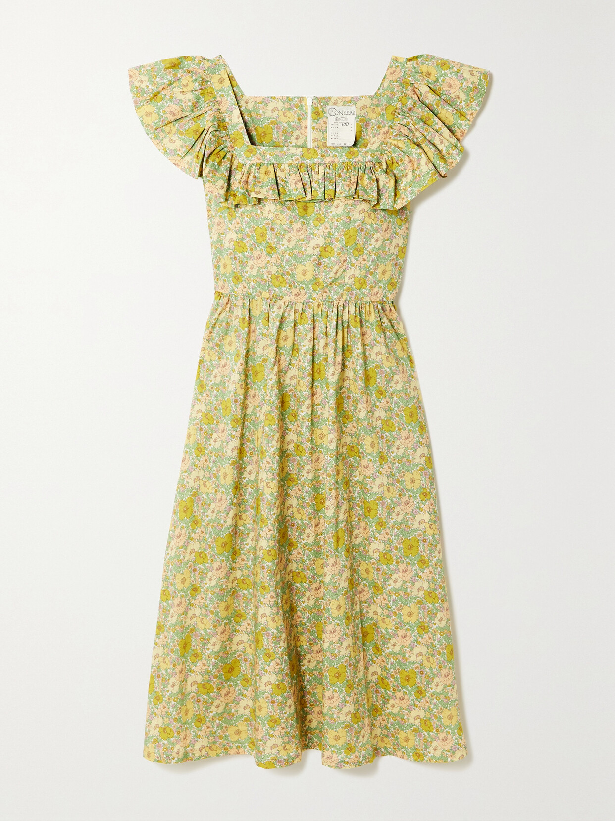 O PIONEERS Nora Ruffled Floral-print Cotton Midi Dress - Green