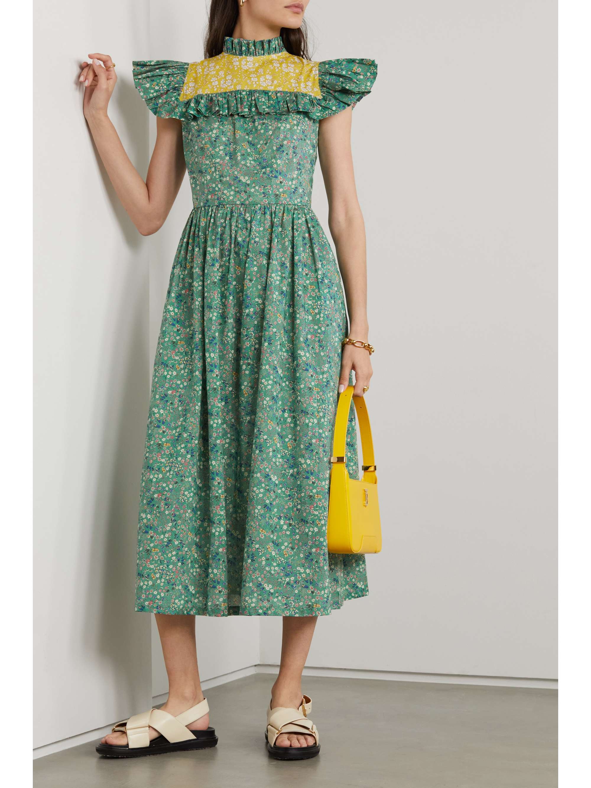 O PIONEERS Dorothy Midikleid aus Baumwolle mit Blumenprint und Rüschen
