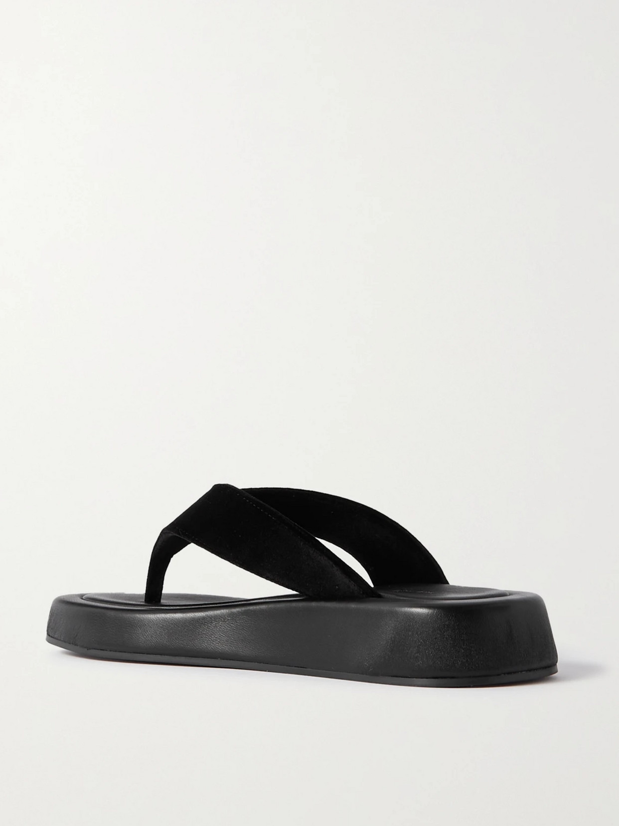 The Row Ginza Leather And Velvet Platform Flip Flops In Black
