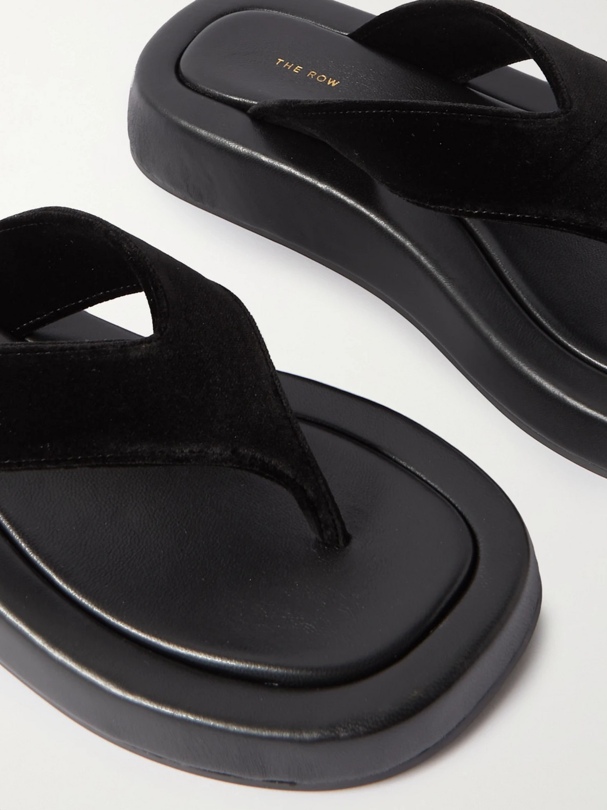 The Row Ginza Leather And Velvet Platform Flip Flops In Black