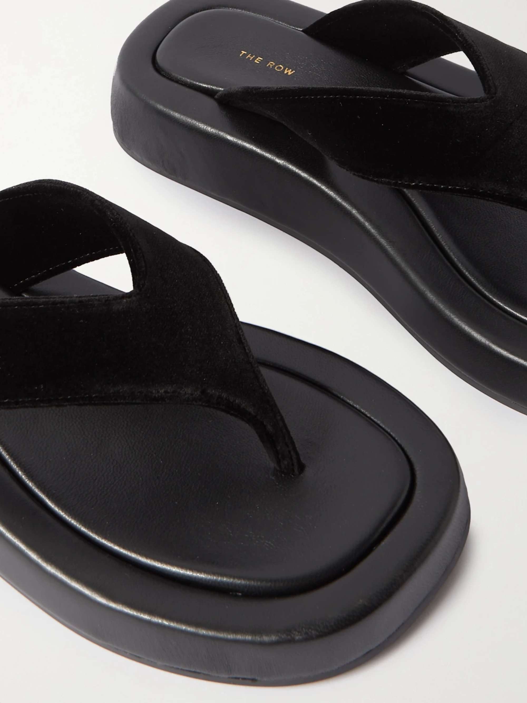 THE ROW Ginza leather and velvet platform flip flops | NET-A