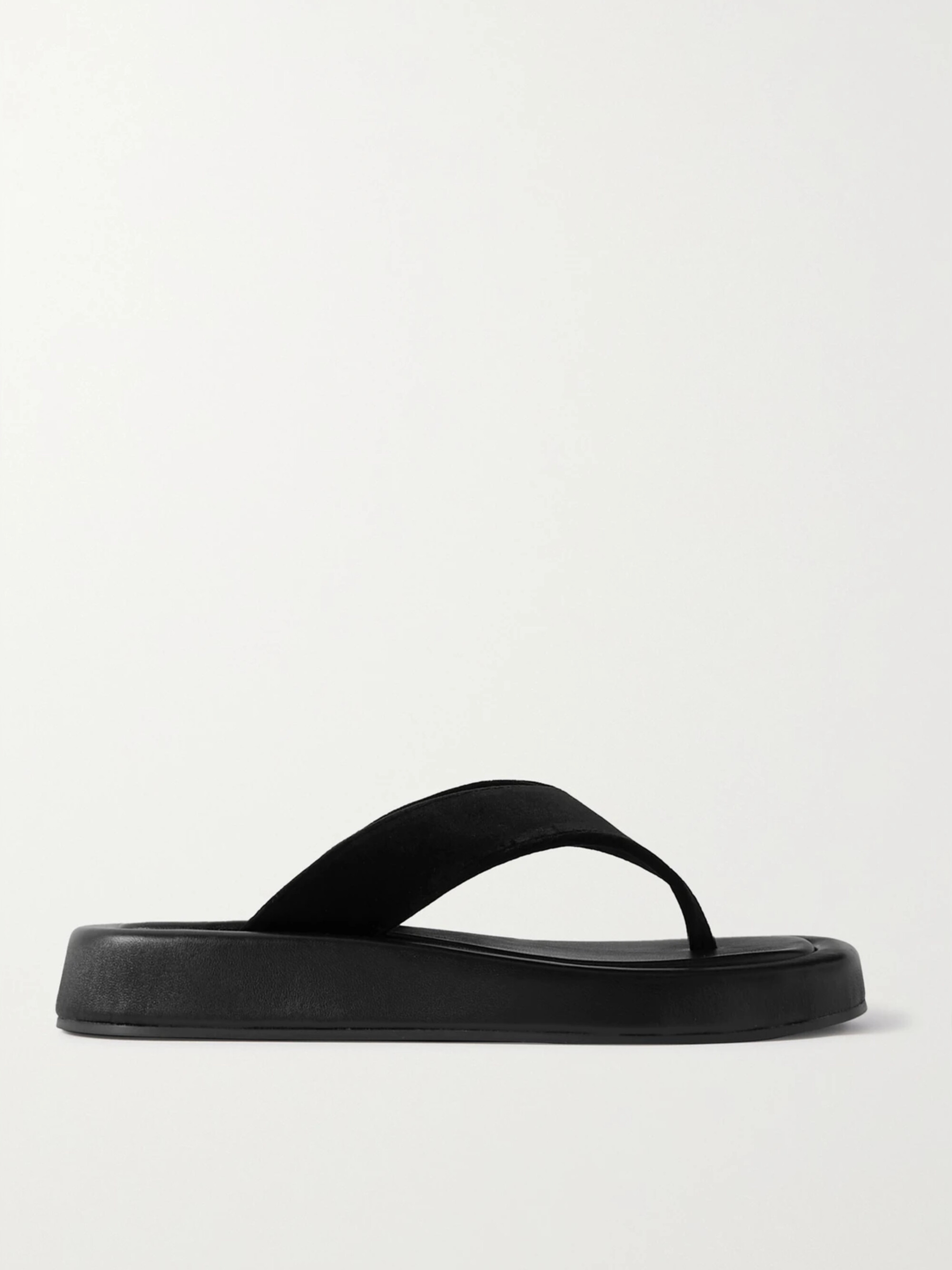 The Row Ginza leather and velvet platform flip flops