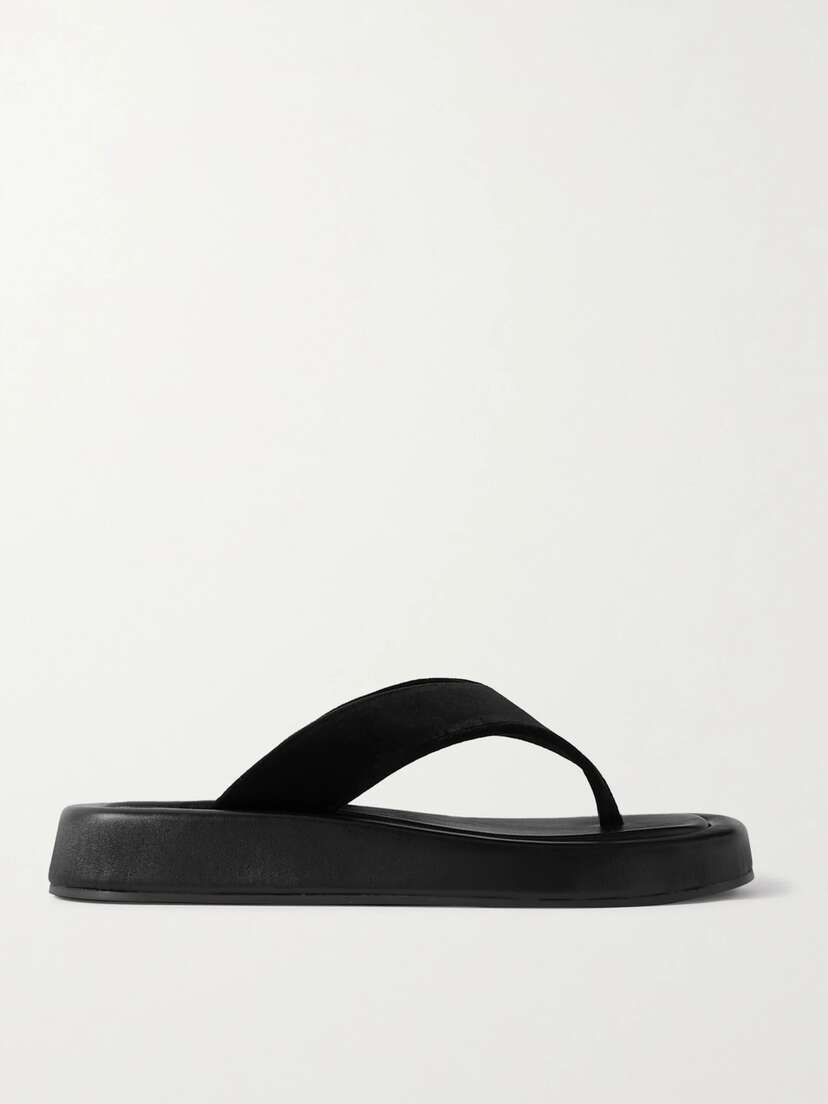 The Row Ginza Leather And Velvet Platform Flip Flops