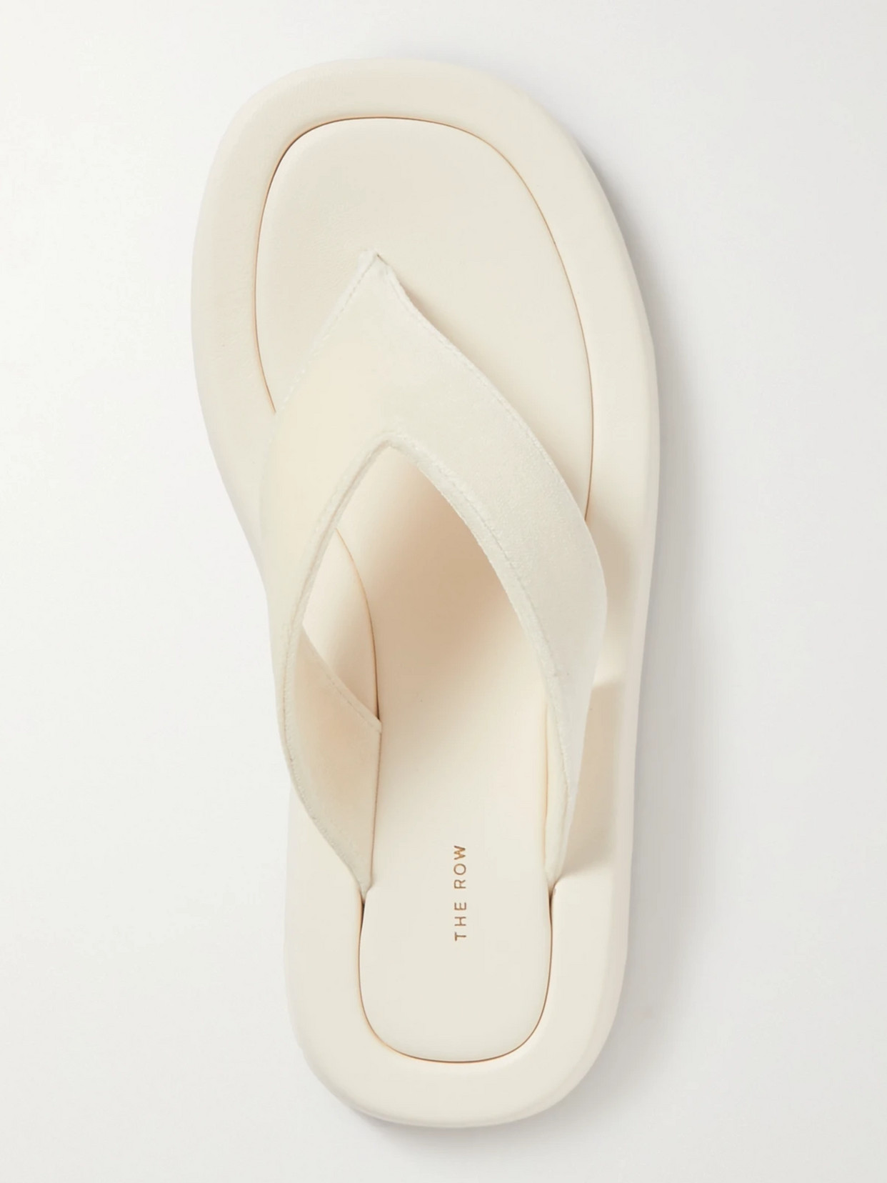 Shop The Row Ginza Leather And Velvet Platform Flip Flops In Off-white