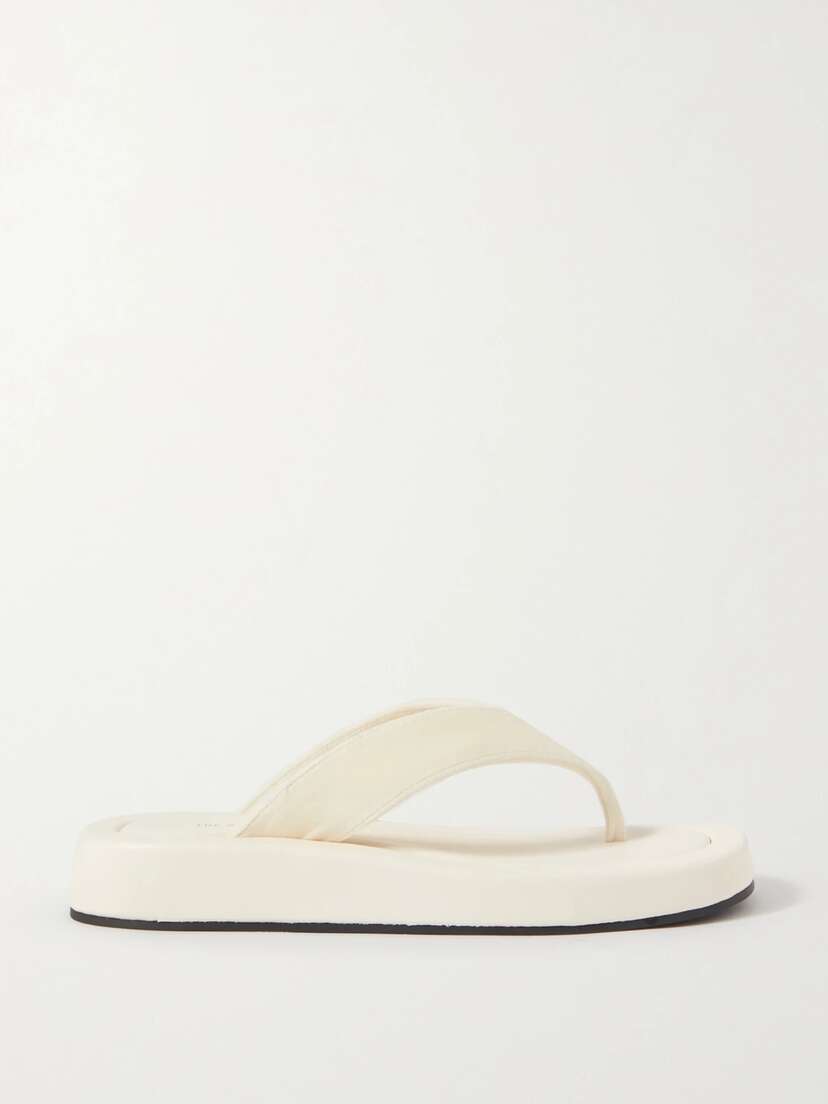 The Row Ginza Leather And Velvet Platform Flip Flops
