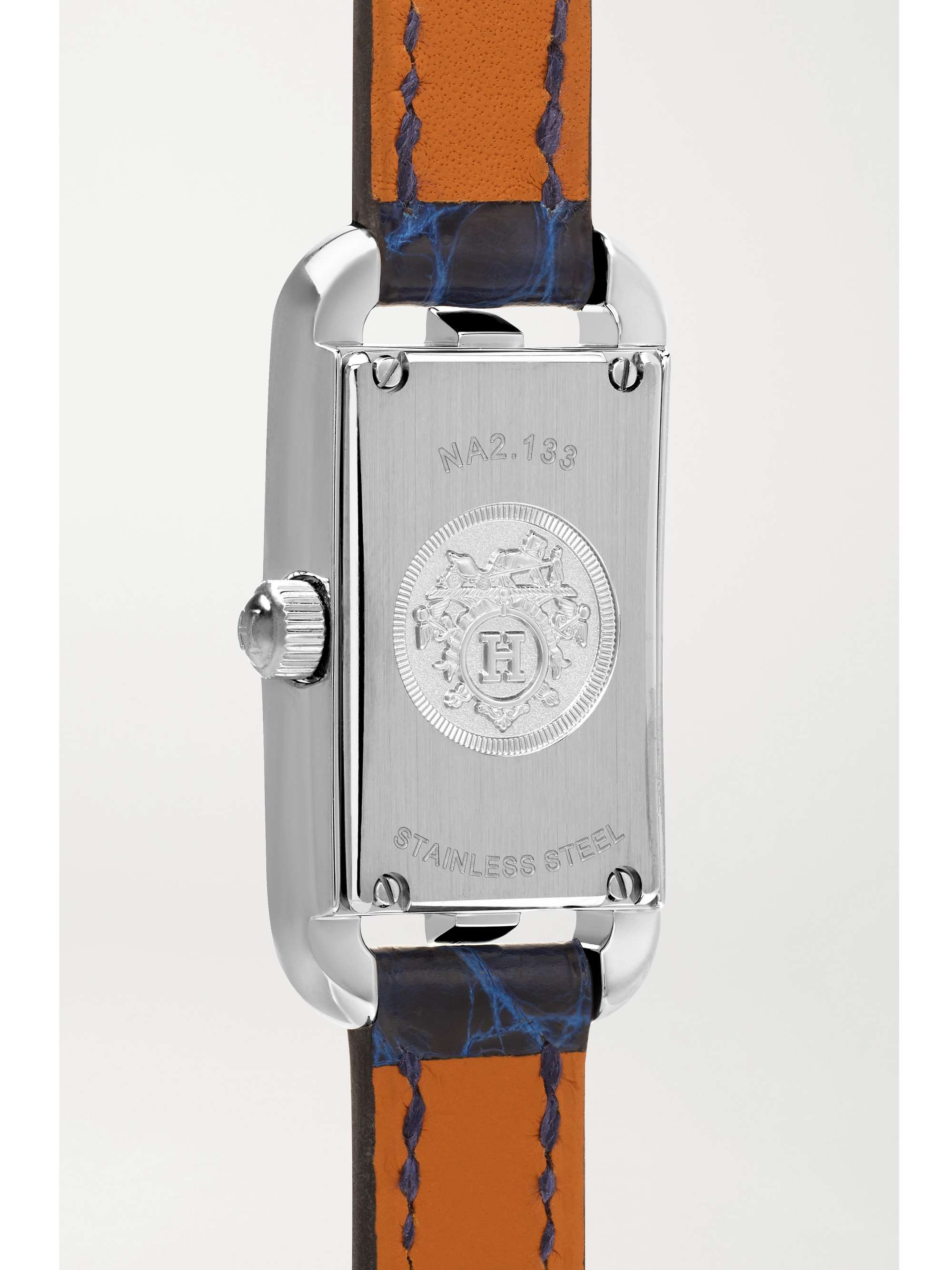 HERMÈS TIMEPIECES Montre en acier inoxydable et diamants à bracelet en alligator Nantucket Serti Joaillier Small, 29 mm