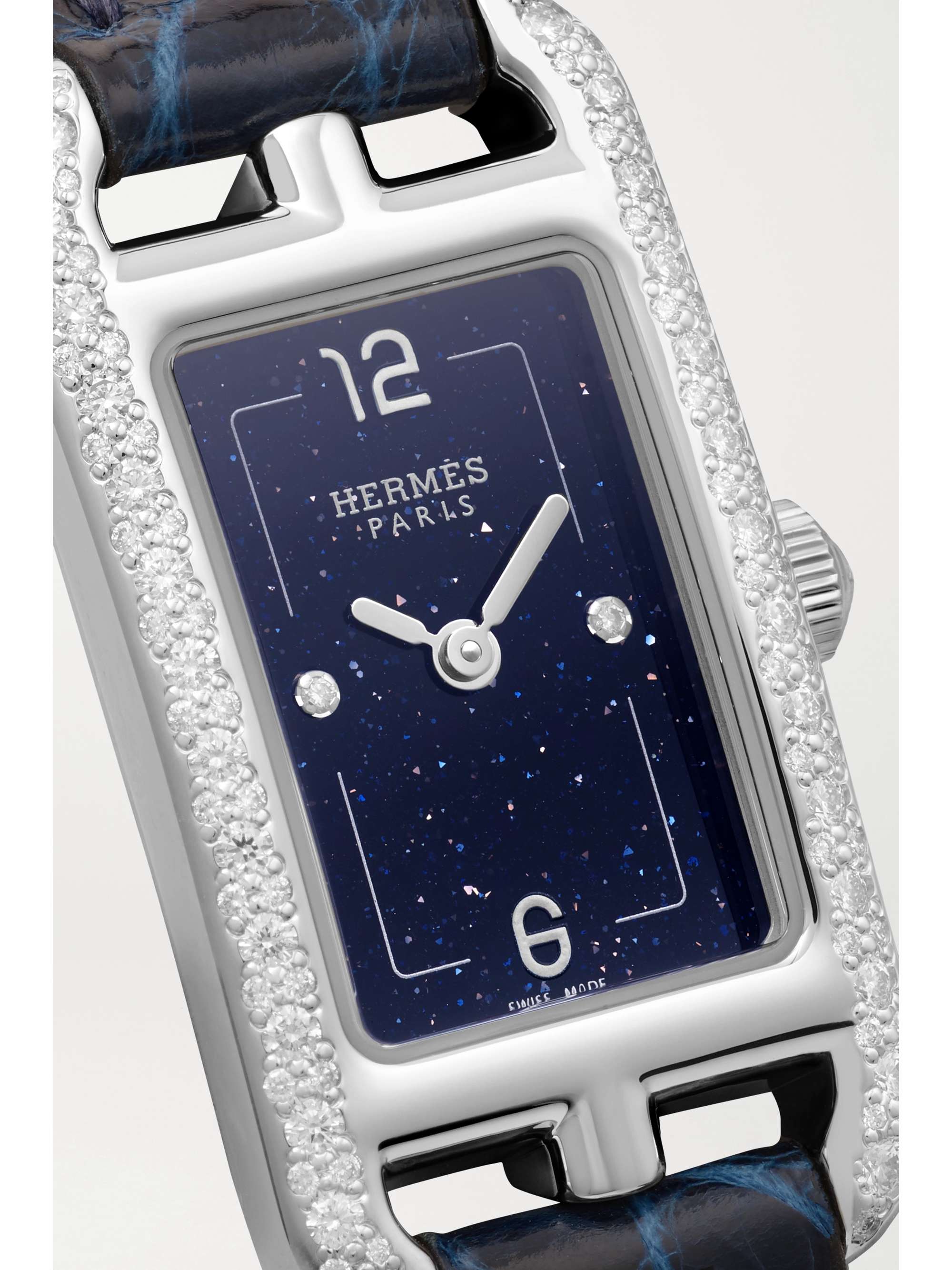 HERMÈS TIMEPIECES Montre en acier inoxydable et diamants à bracelet en alligator Nantucket Serti Joaillier Small, 29 mm