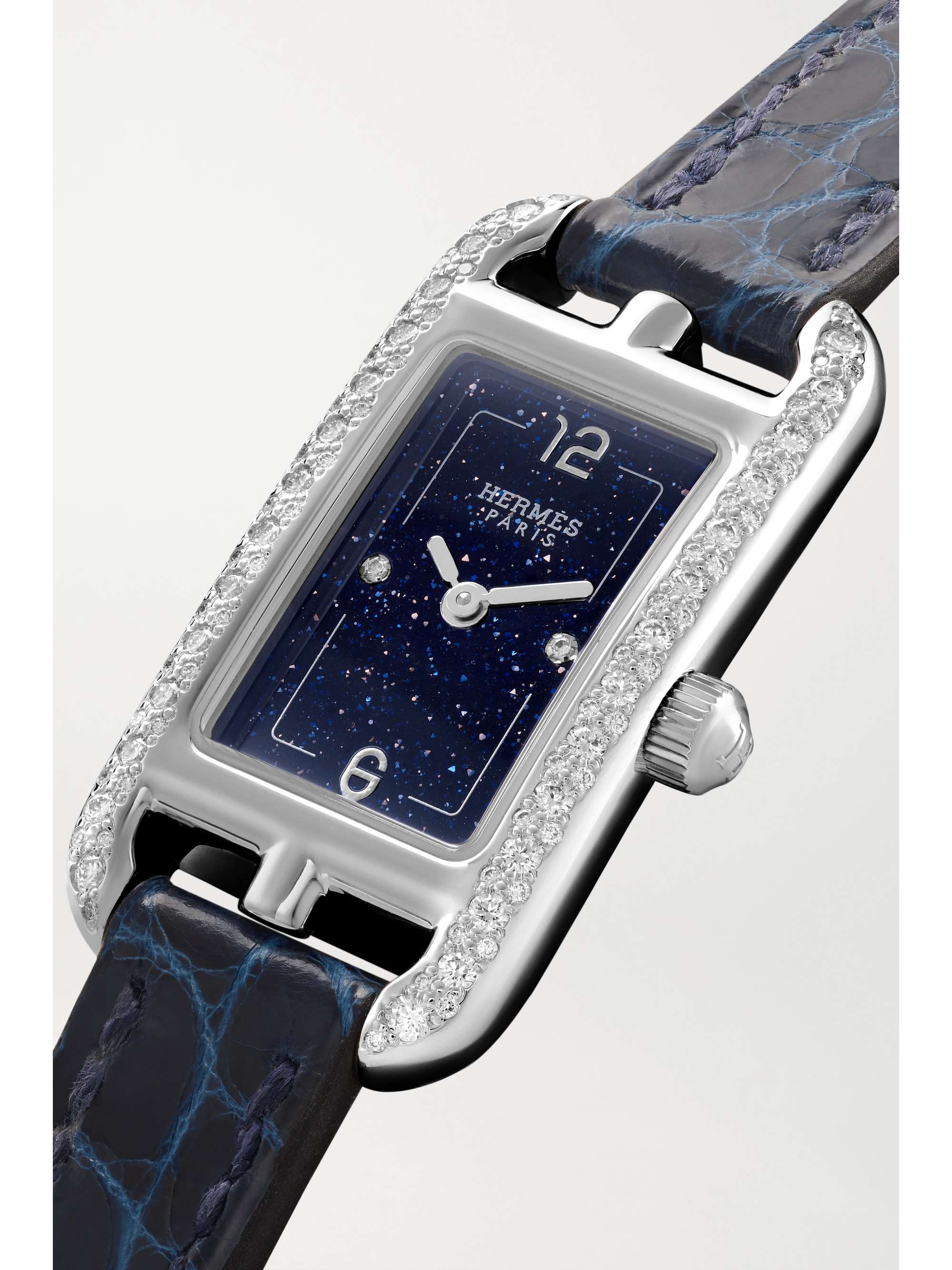 HERMÈS TIMEPIECES Montre en acier inoxydable et diamants à bracelet en alligator Nantucket Serti Joaillier Small, 29 mm