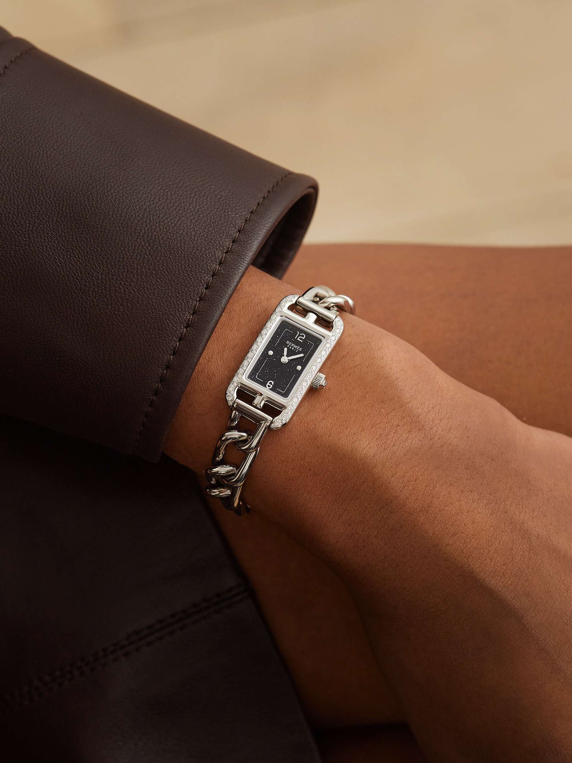 HERMÈS TIMEPIECES Nantucket 29mm small stainless steel, aventurine and diamond watch