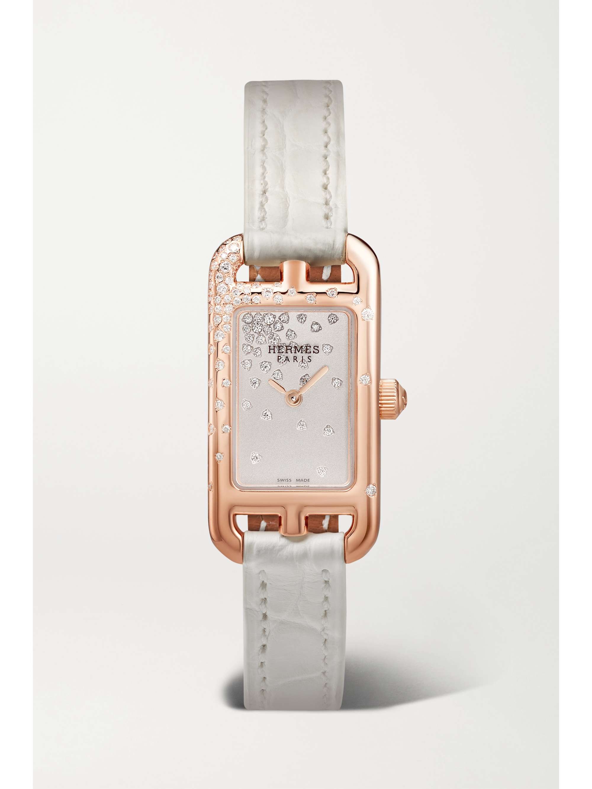 White Nantucket 17mm very small 18-karat rose gold, alligator and diamond watch | HERMÈS TIMEPIECES | NET-A-PORTER