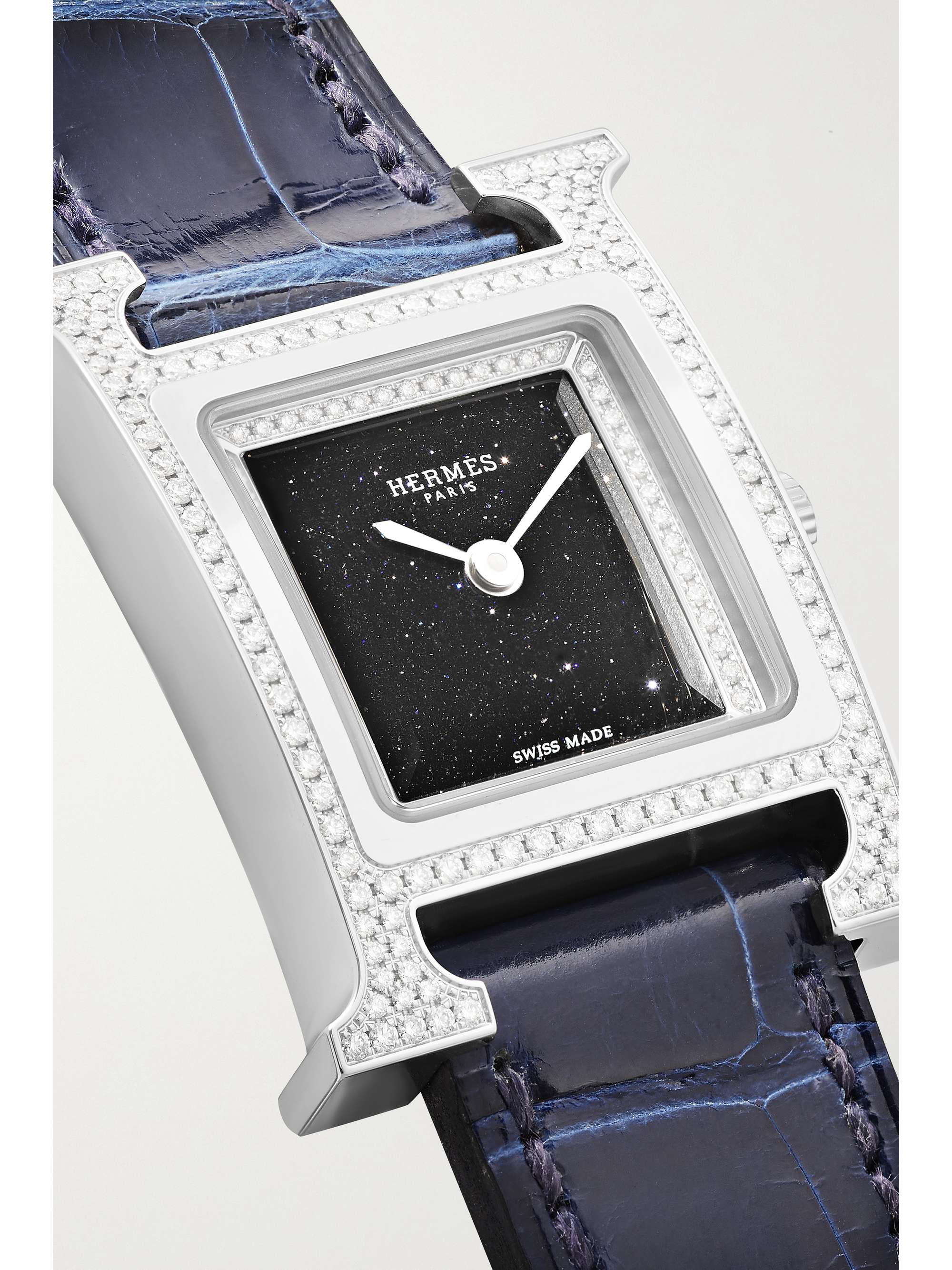 HERMÈS TIMEPIECES Heure H 25mm small stainless steel, alligator and diamond watch
